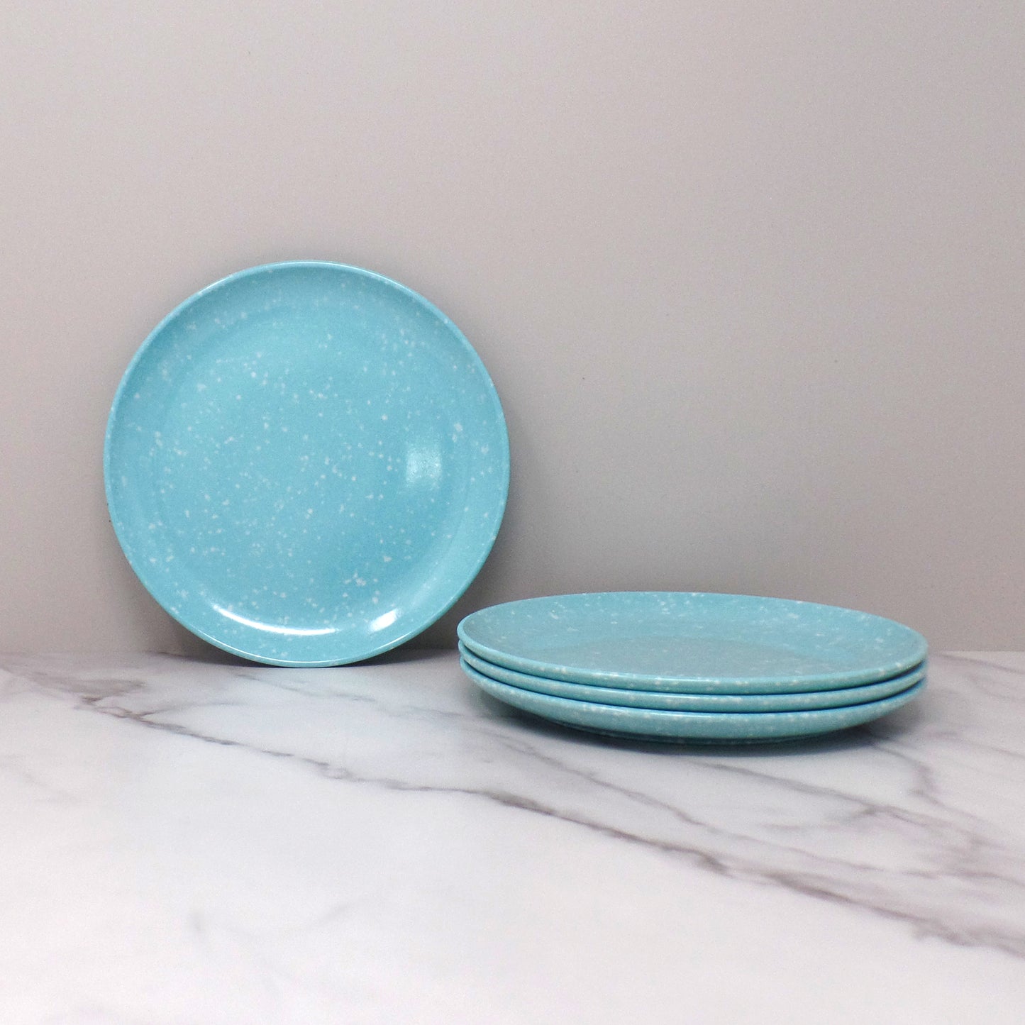 Vintage Joan Luntz Gaiety Melmac 6” Plates, Speckled Turquoise - set of 4 (1950s)