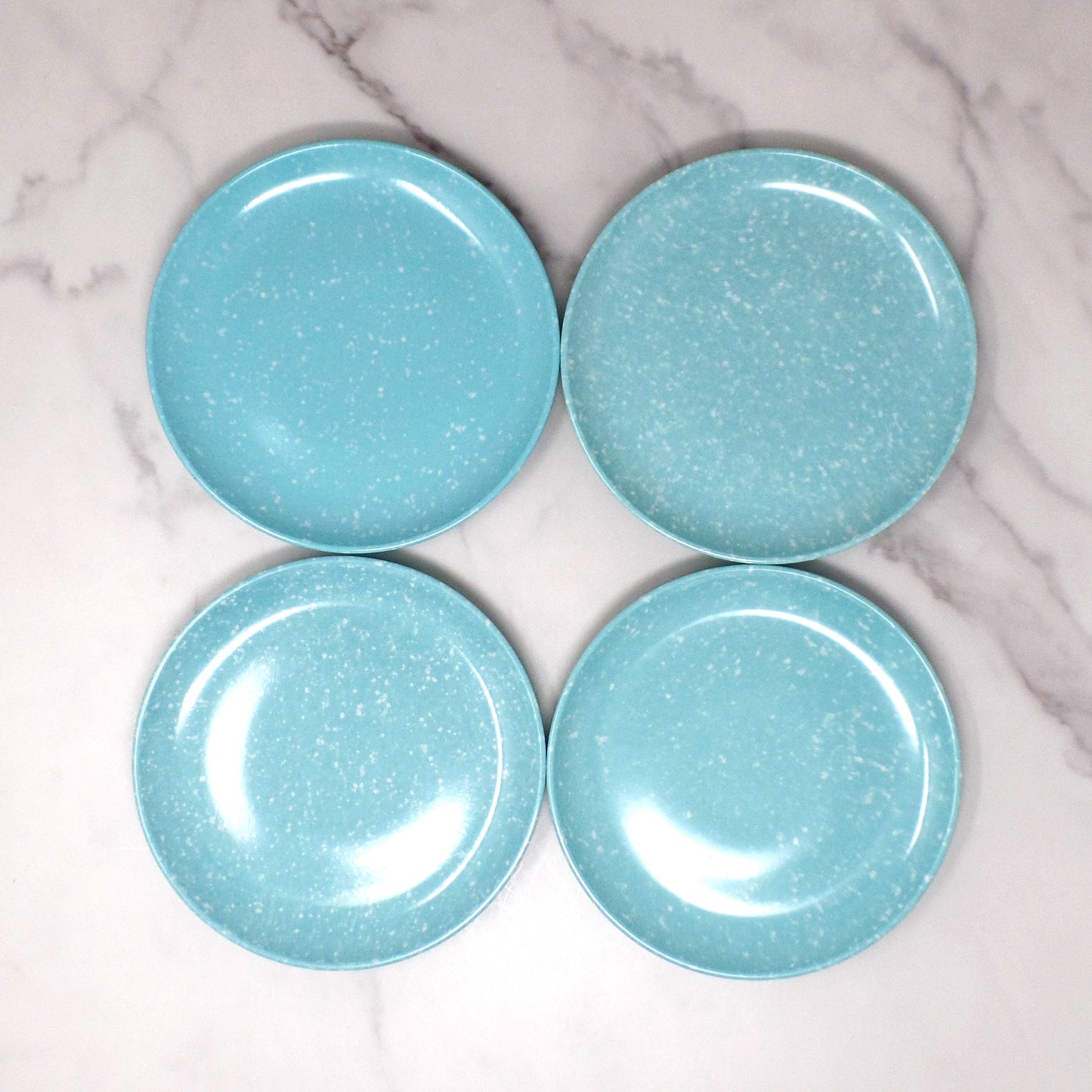 Vintage Joan Luntz Gaiety Melmac 6” Plates, Speckled Turquoise - set of 4 (1950s)