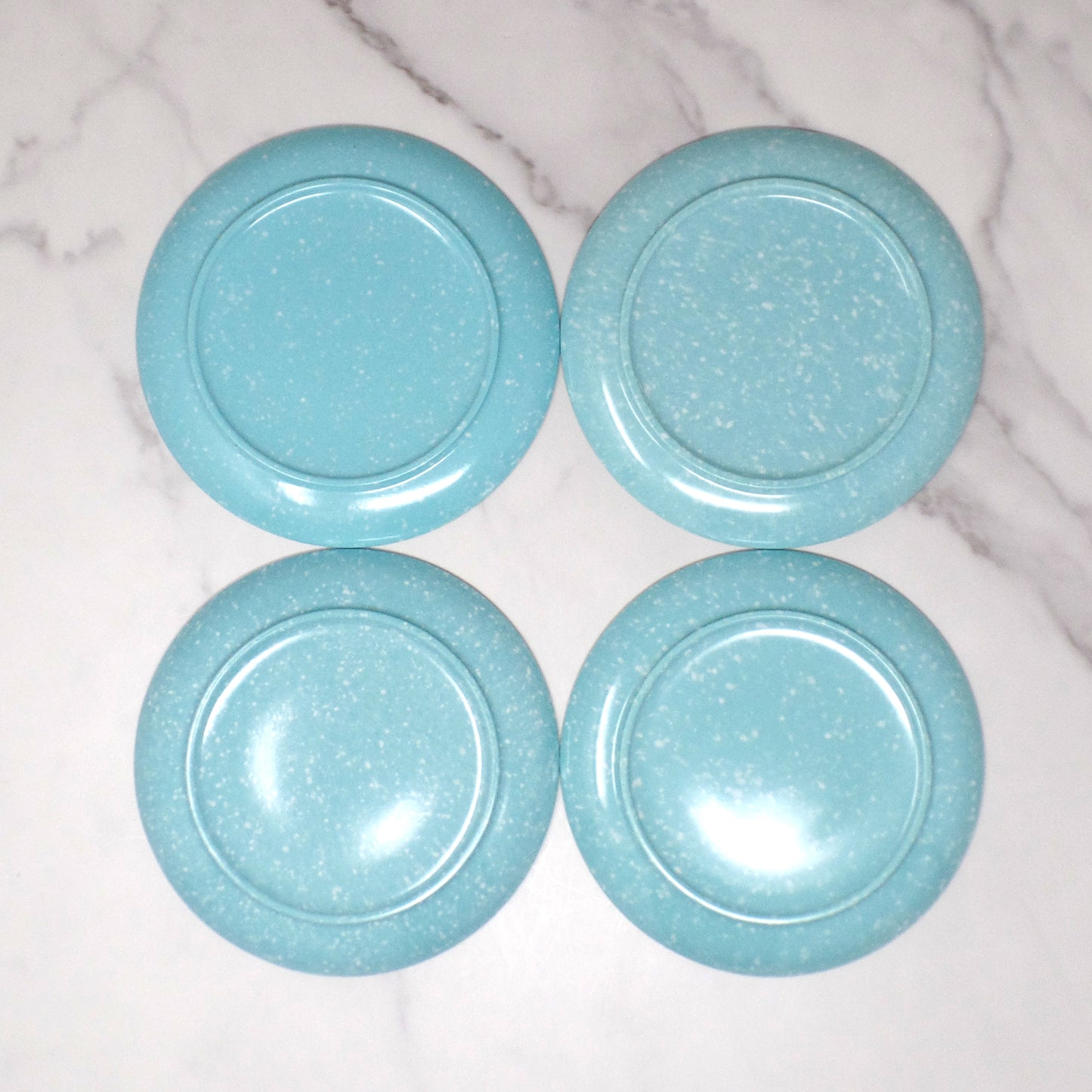 Vintage Joan Luntz Gaiety Melmac 6” Plates, Speckled Turquoise - set of 4 (1950s)