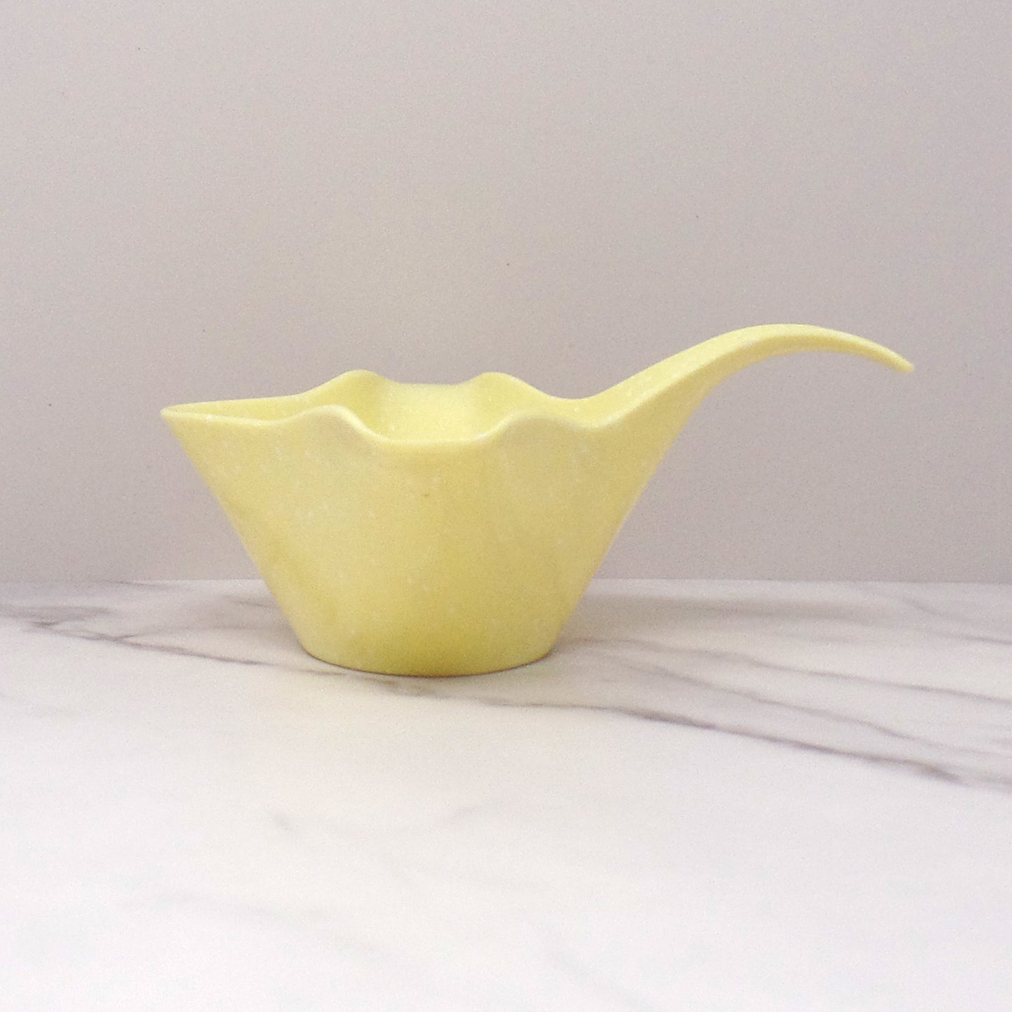 Vintage Joan Luntz Gaiety Melmac / Melamine Gravy Boat, Speckled Yellow (1950s)