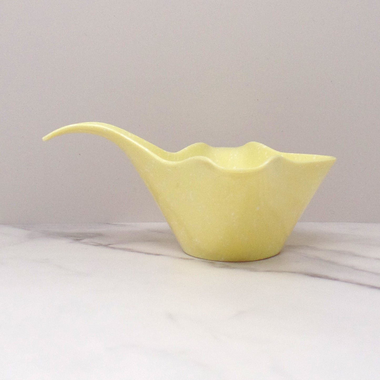Vintage Joan Luntz Gaiety Melmac / Melamine Gravy Boat, Speckled Yellow (1950s)