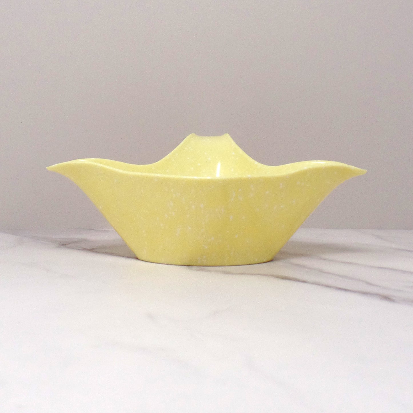 Vintage Joan Luntz Gaiety Melmac / Melamine Gravy Boat, Speckled Yellow (1950s)