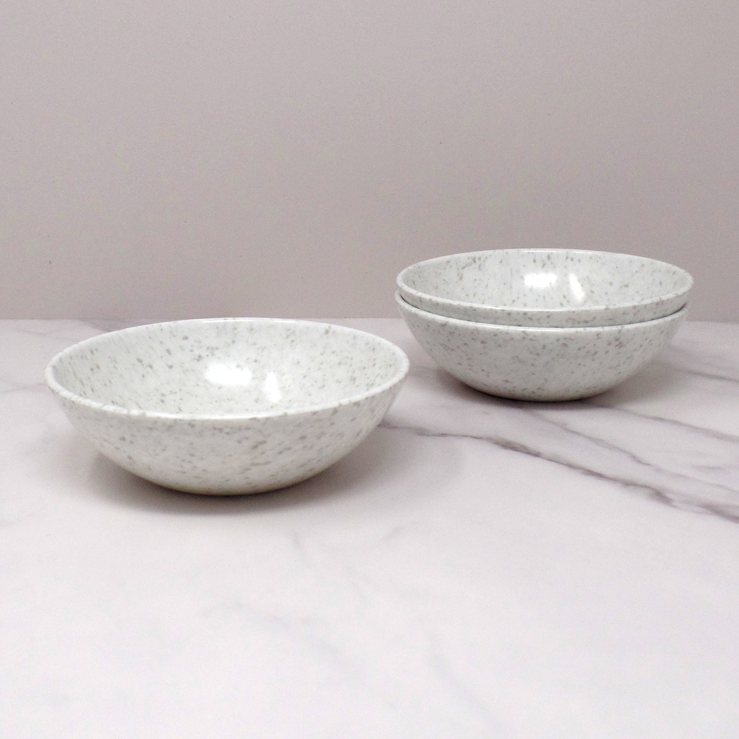 Vintage Joan Luntz Gaiety Melmac / Melamine 4-3/4” Bowl, Speckled Gray and White - set of 3 (1950s)