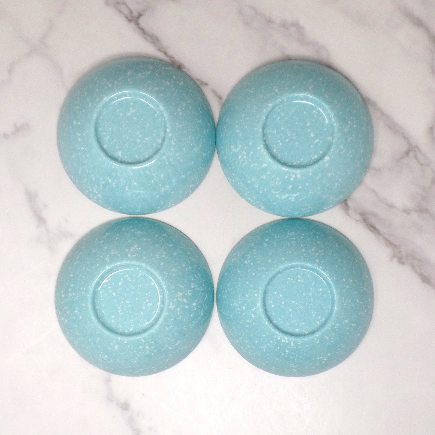 Vintage Joan Luntz Gaiety Melmac / Melamine 4-3/4” Bowl, Speckled Turquoise - set of 4 (1950s)