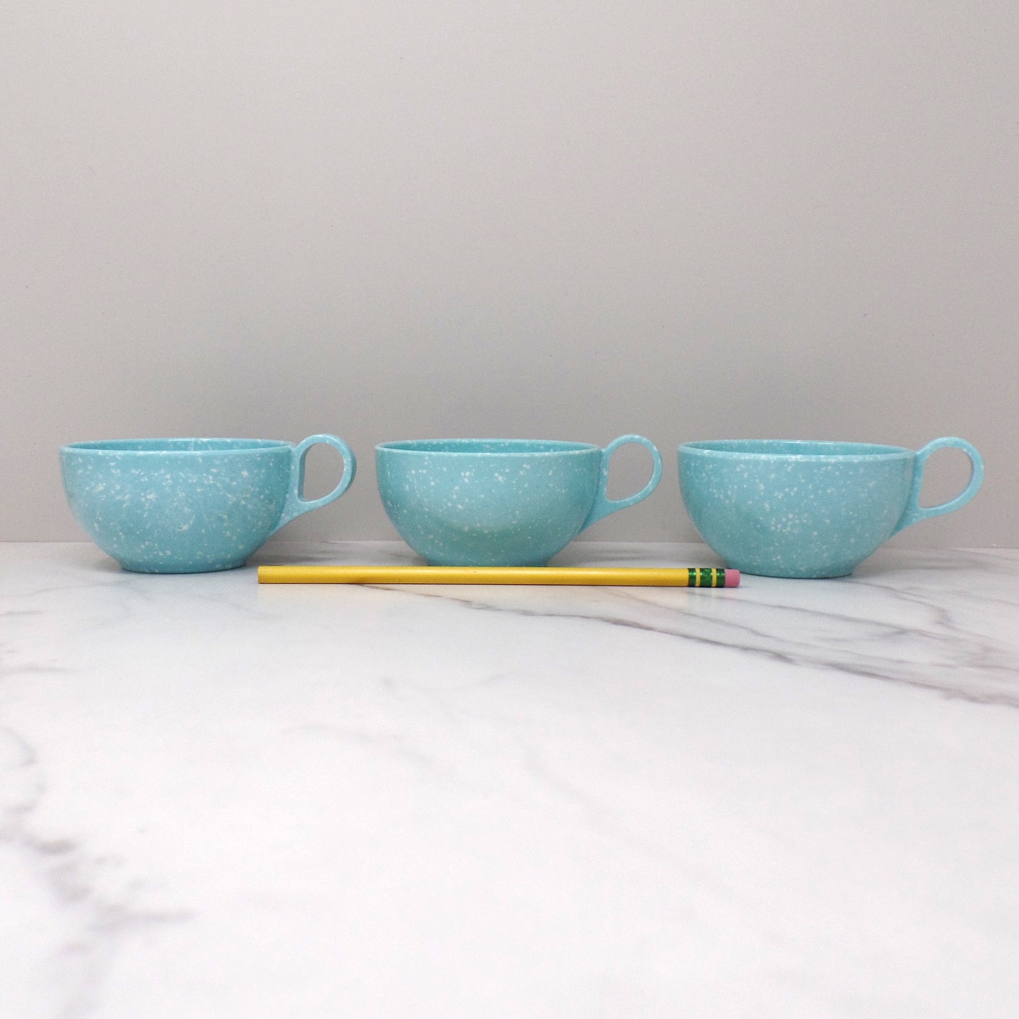 Vintage Joan Luntz Gaiety Melmac / Melamine Coffee or Tea Cup, Speckled Turquoise - set of 3 (1950s)