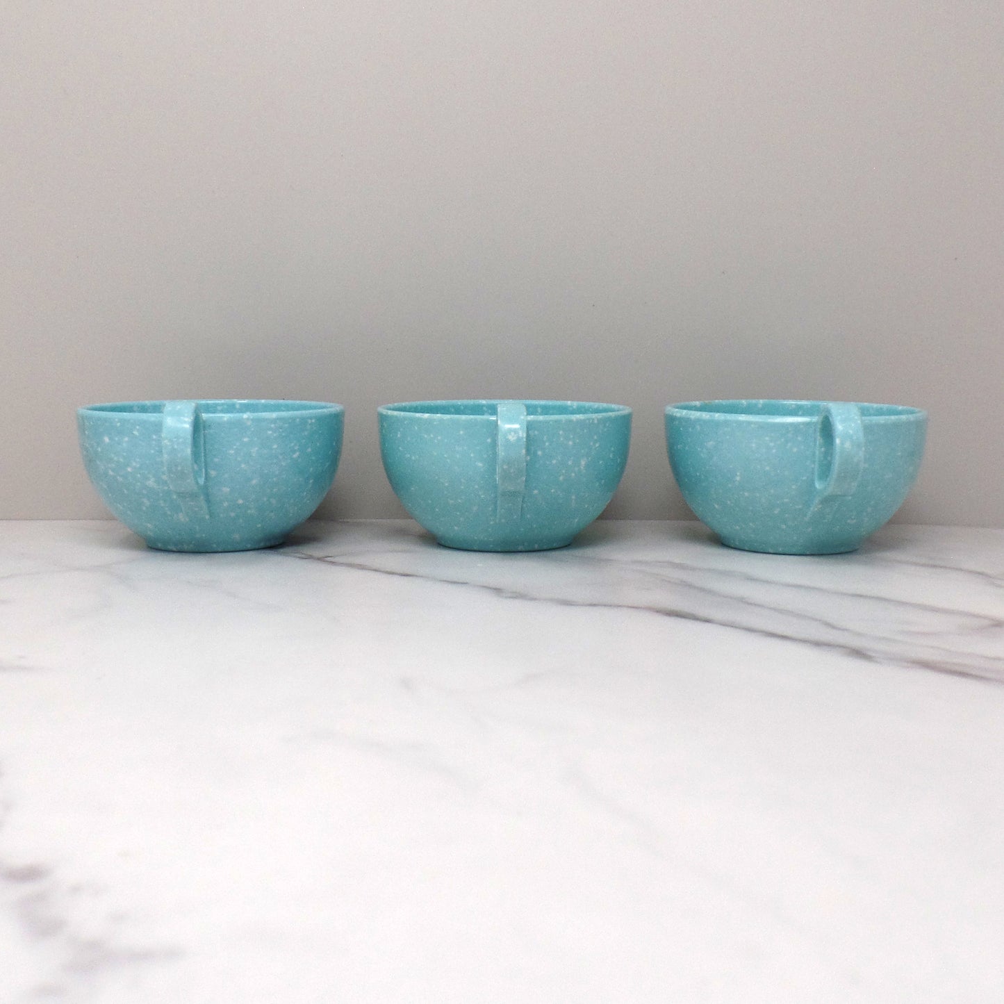 Vintage Joan Luntz Gaiety Melmac / Melamine Coffee or Tea Cup, Speckled Turquoise - set of 3 (1950s)