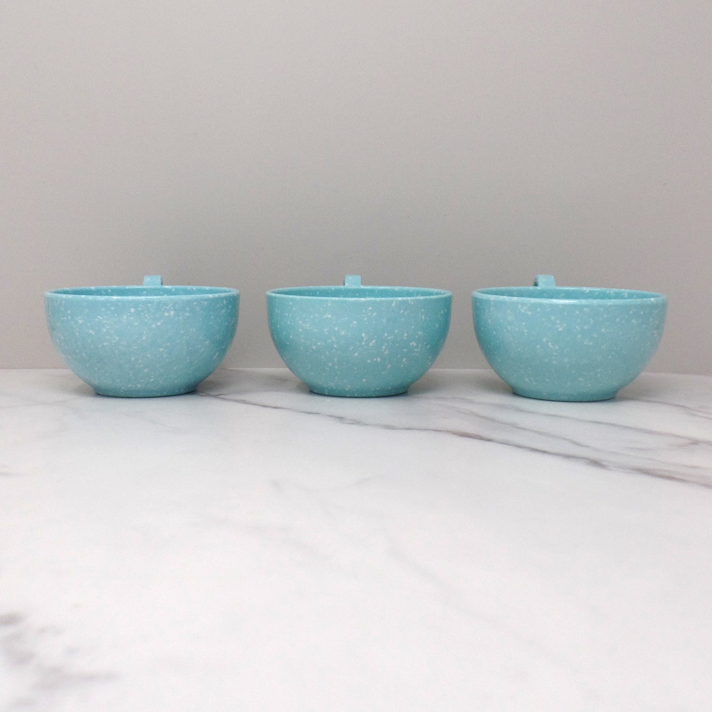 Vintage Joan Luntz Gaiety Melmac / Melamine Coffee or Tea Cup, Speckled Turquoise - set of 3 (1950s)