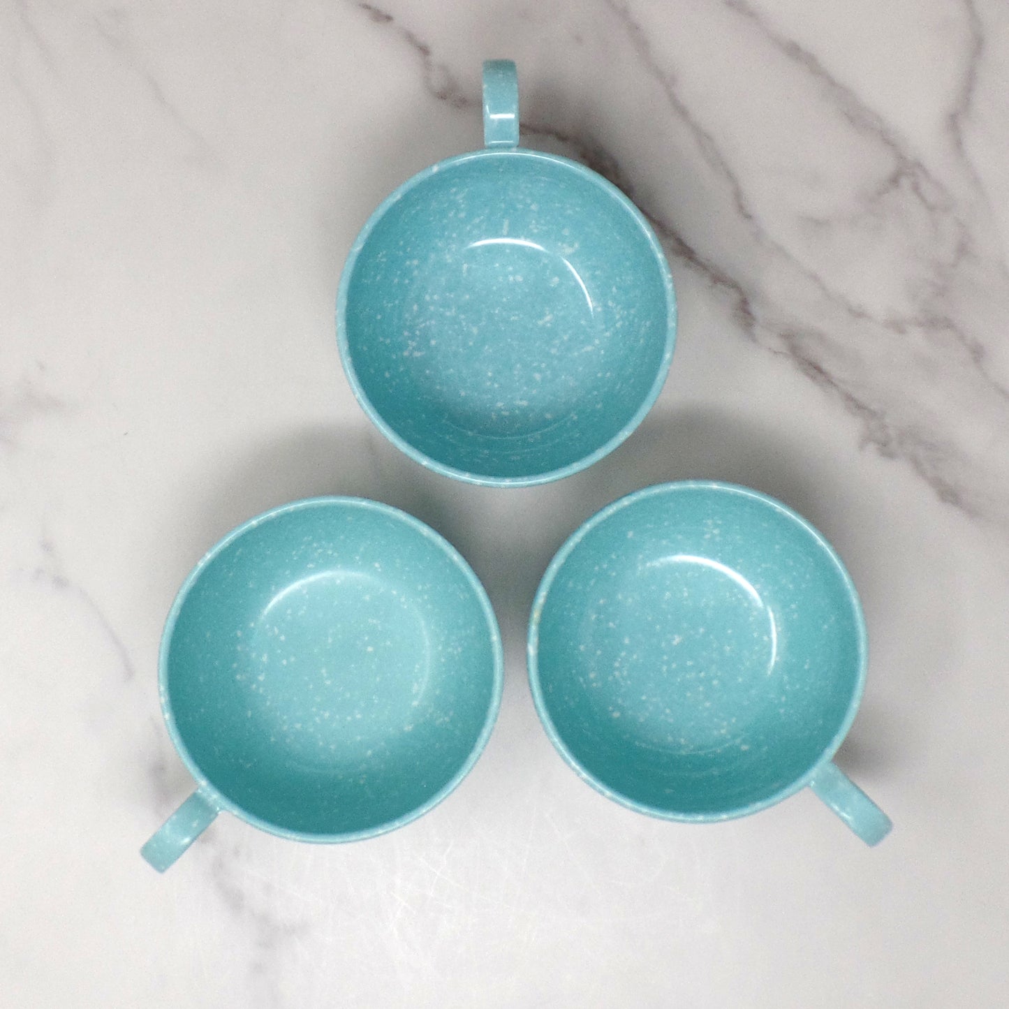 Vintage Joan Luntz Gaiety Melmac / Melamine Coffee or Tea Cup, Speckled Turquoise - set of 3 (1950s)