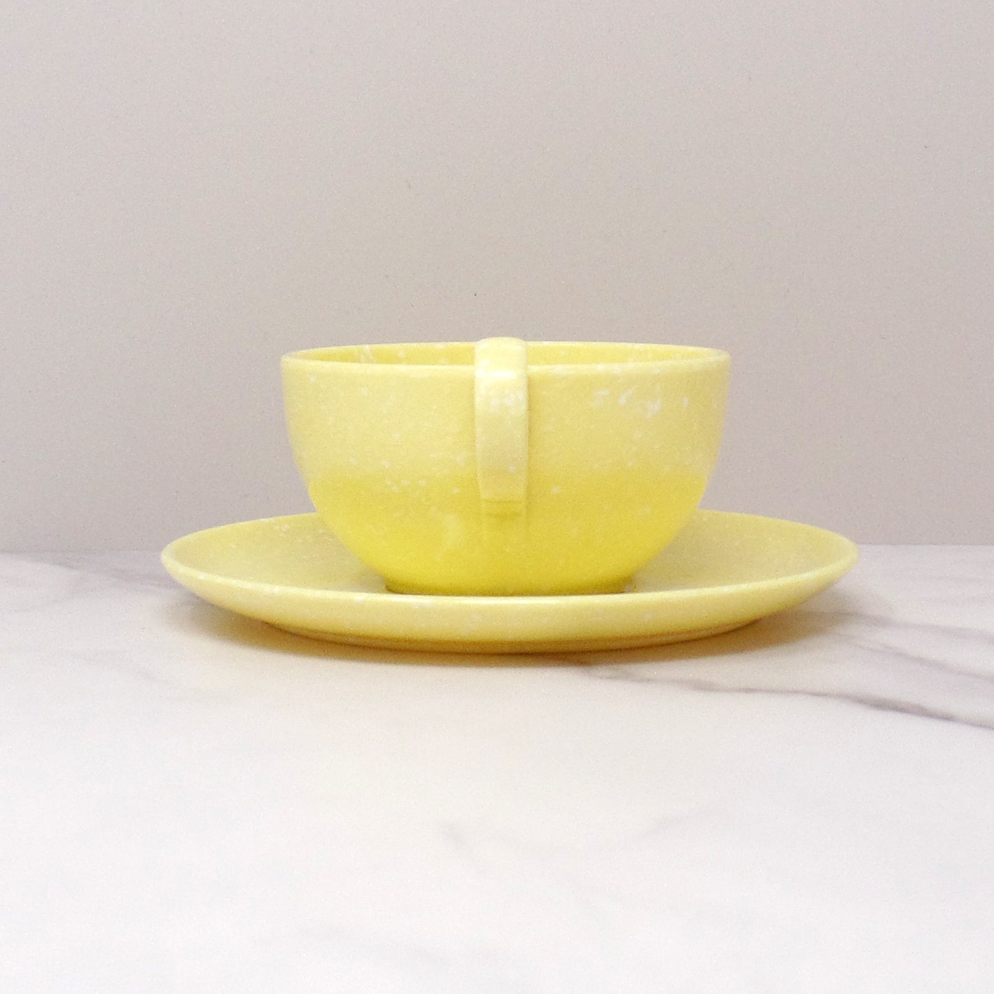Vintage Joan Luntz Gaiety Melmac / Melamine Cup and Saucer, Speckled Yellow 1950s