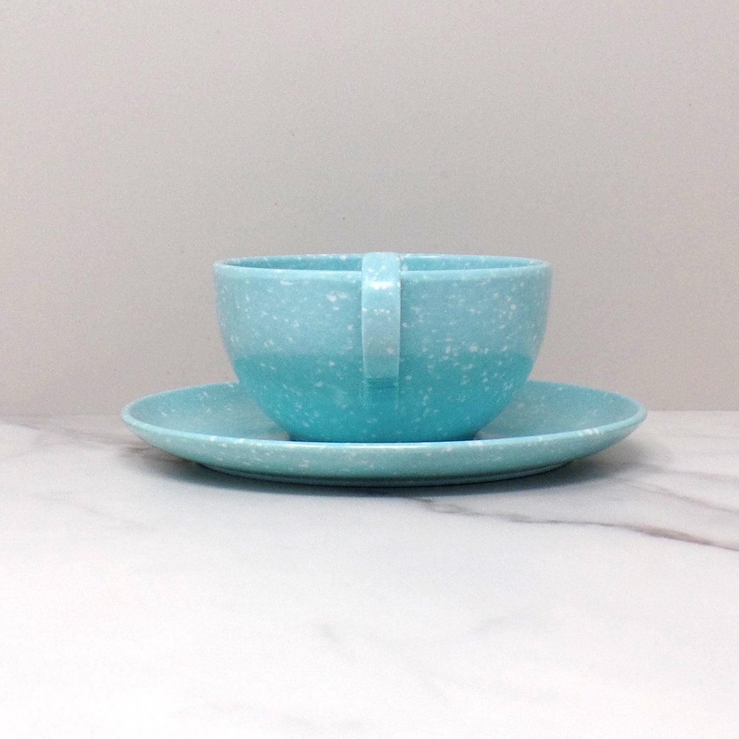 Vintage Joan Luntz Gaiety Melmac / Melamine Cup and Saucer, Speckled Turquoise (1950s)