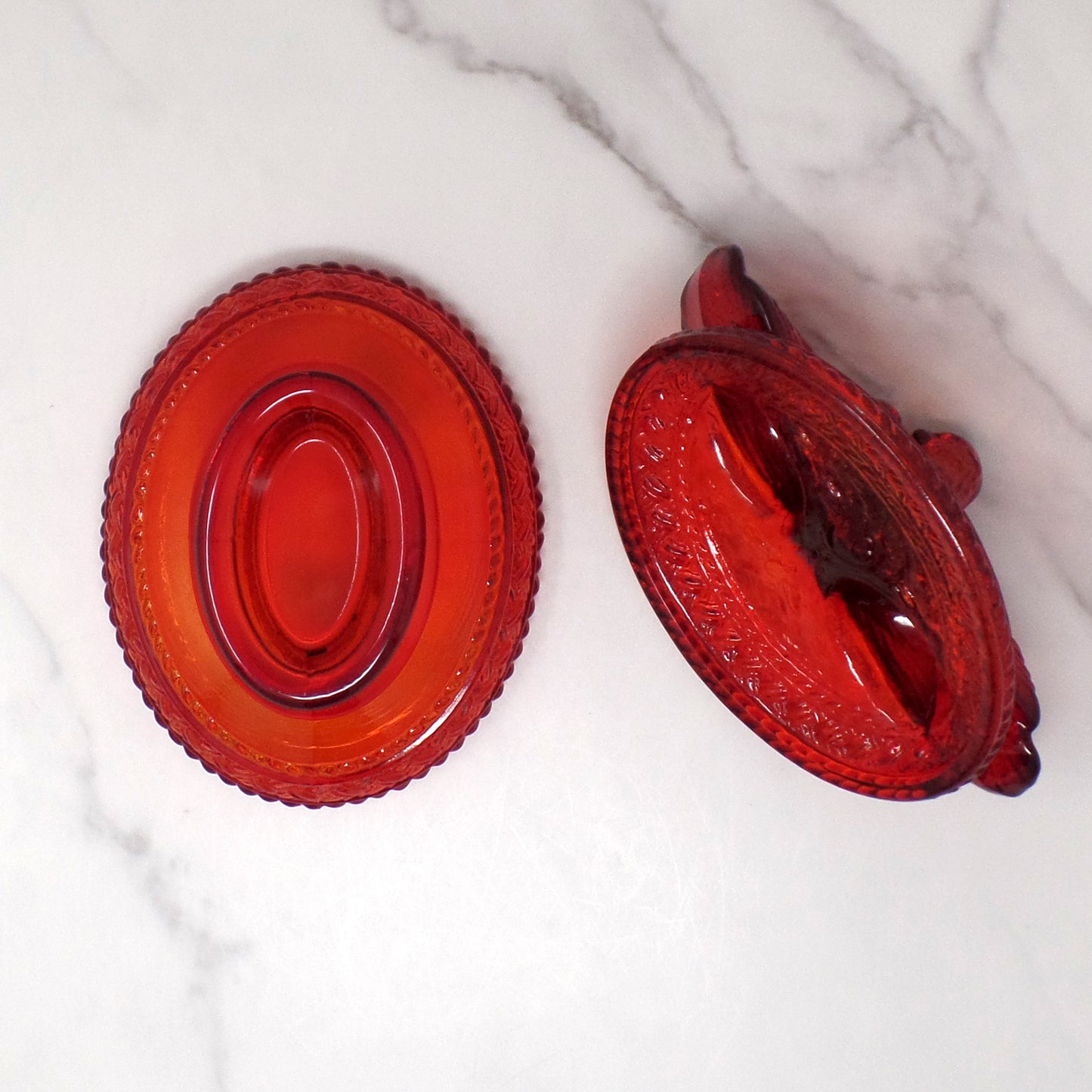 Vintage Viking Ruby Red Glass Lovebirds on Nest Candy Dish (1960s)