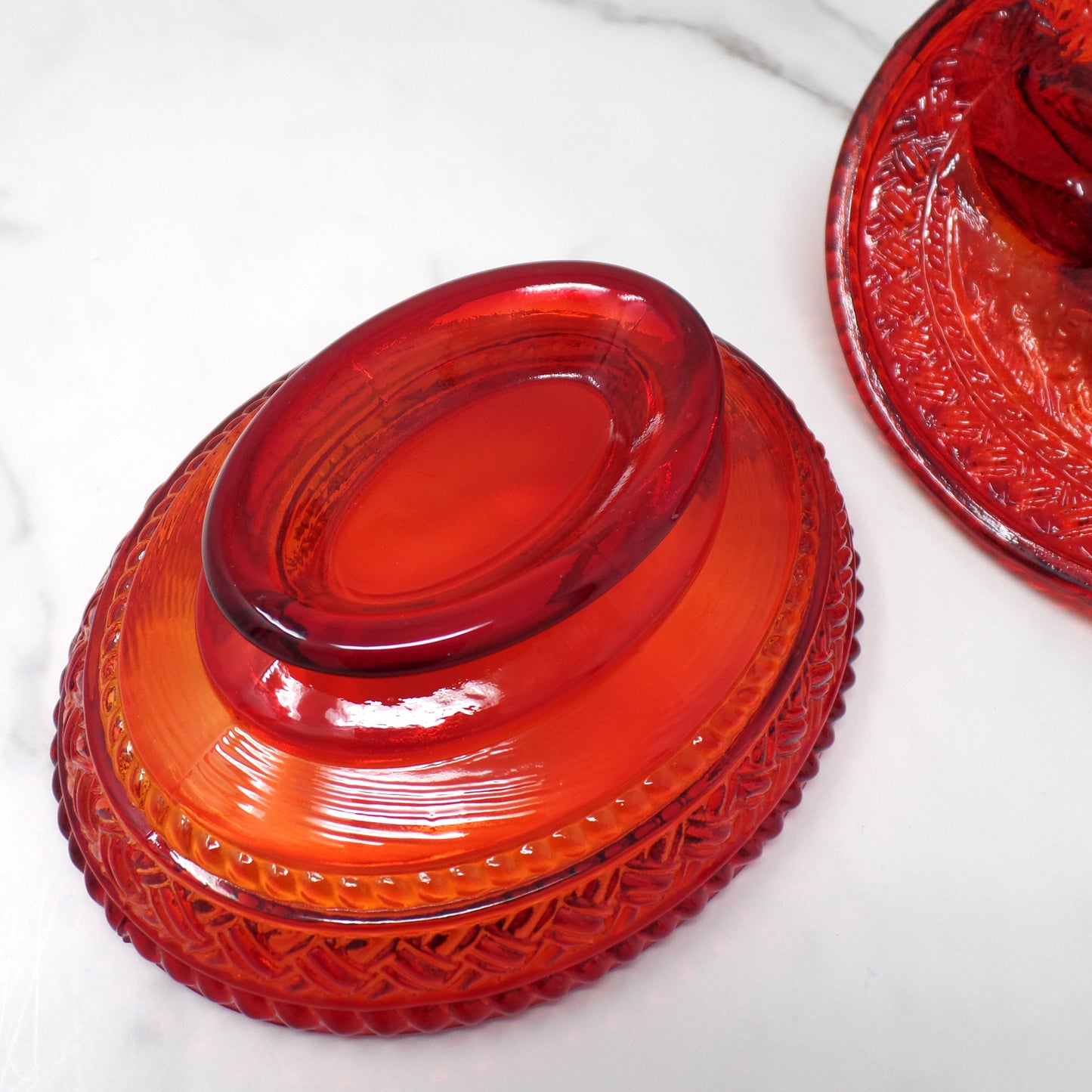 Vintage Viking Ruby Red Glass Lovebirds on Nest Candy Dish (1960s)