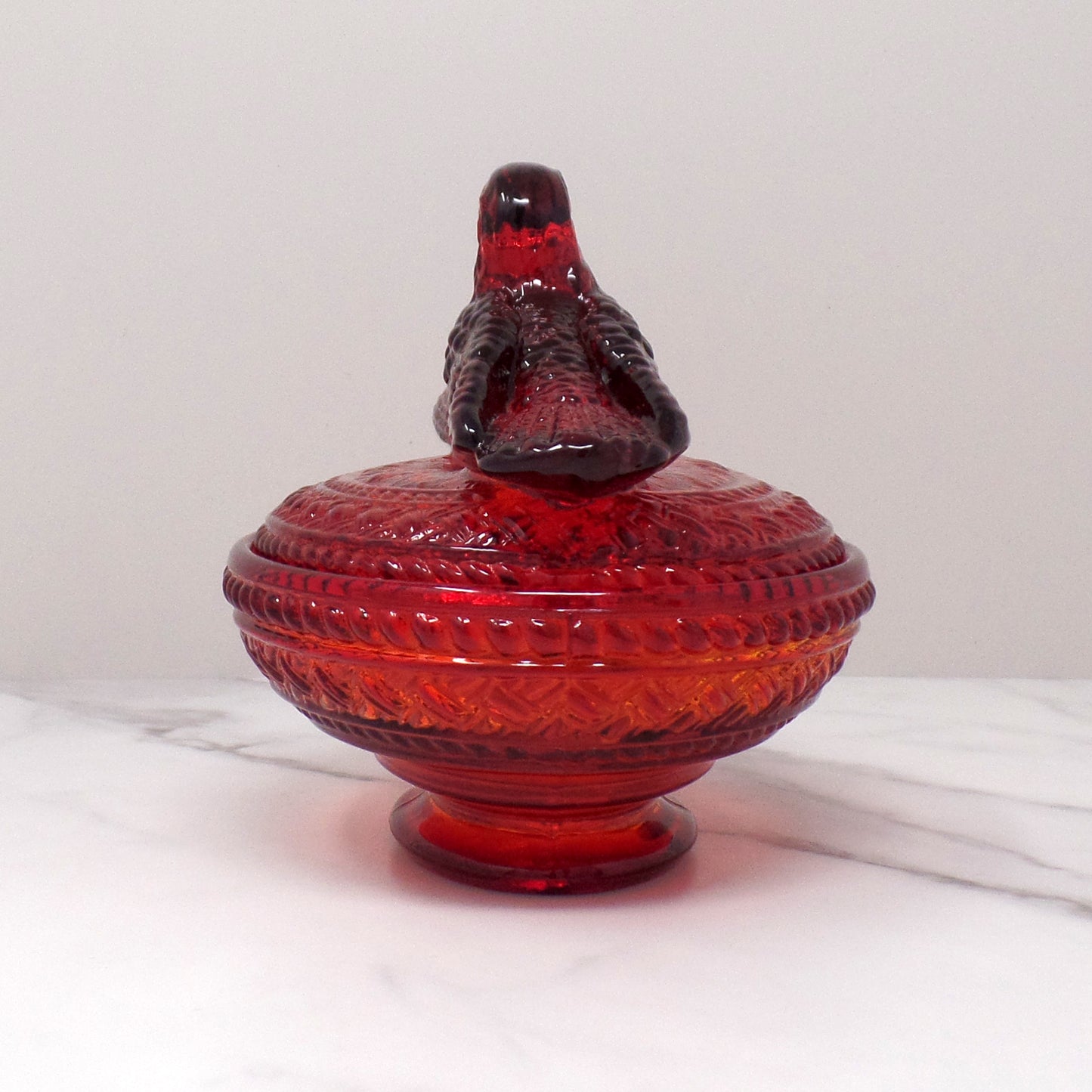 Vintage Viking Ruby Red Glass Lovebirds on Nest Candy Dish (1960s)