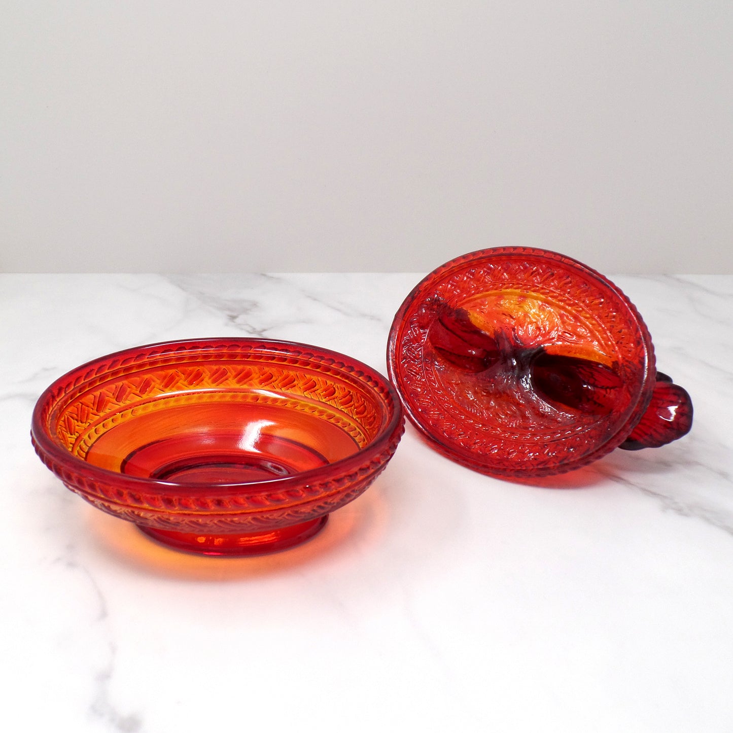 Vintage Viking Ruby Red Glass Lovebirds on Nest Candy Dish (1960s)