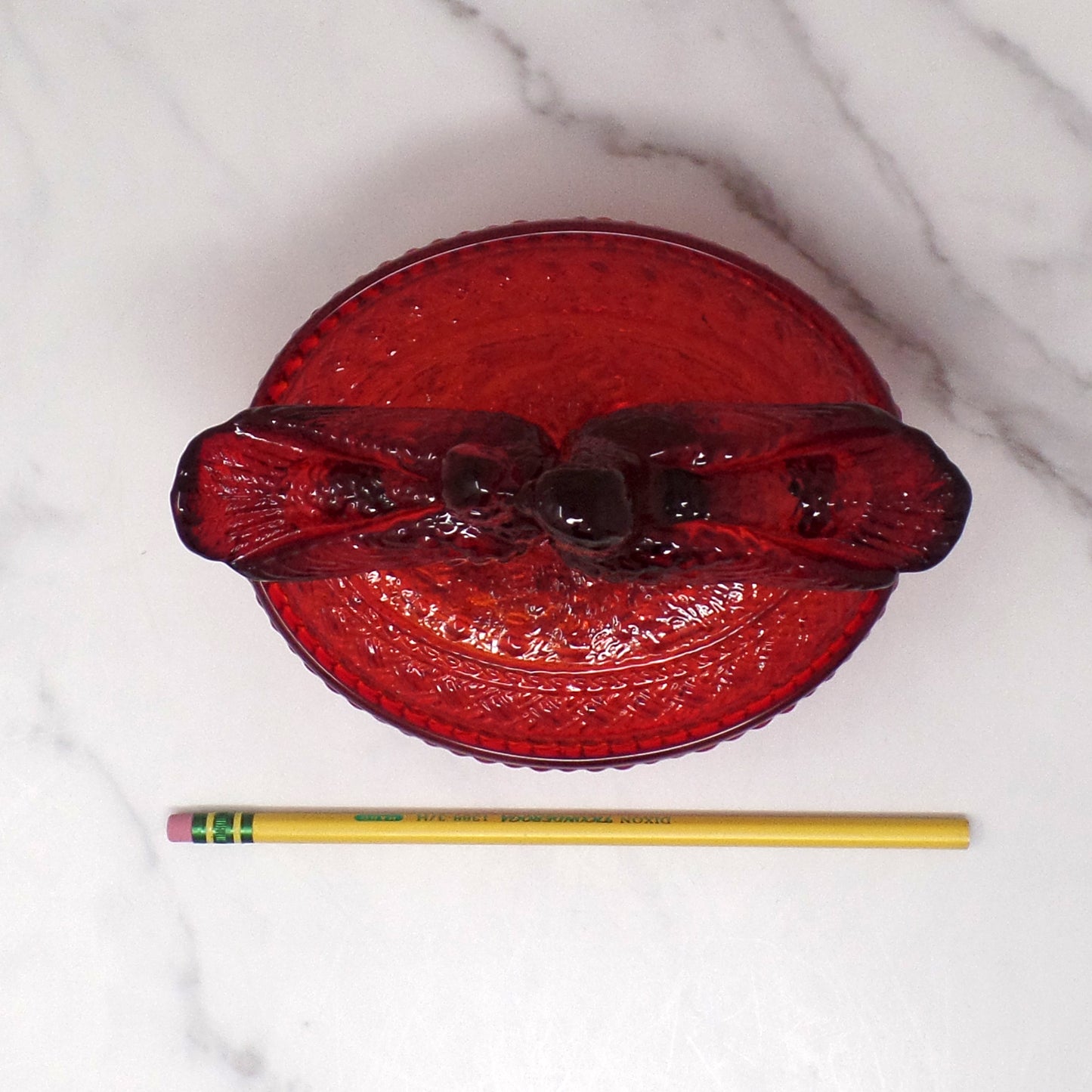 Vintage Viking Ruby Red Glass Lovebirds on Nest Candy Dish (1960s)
