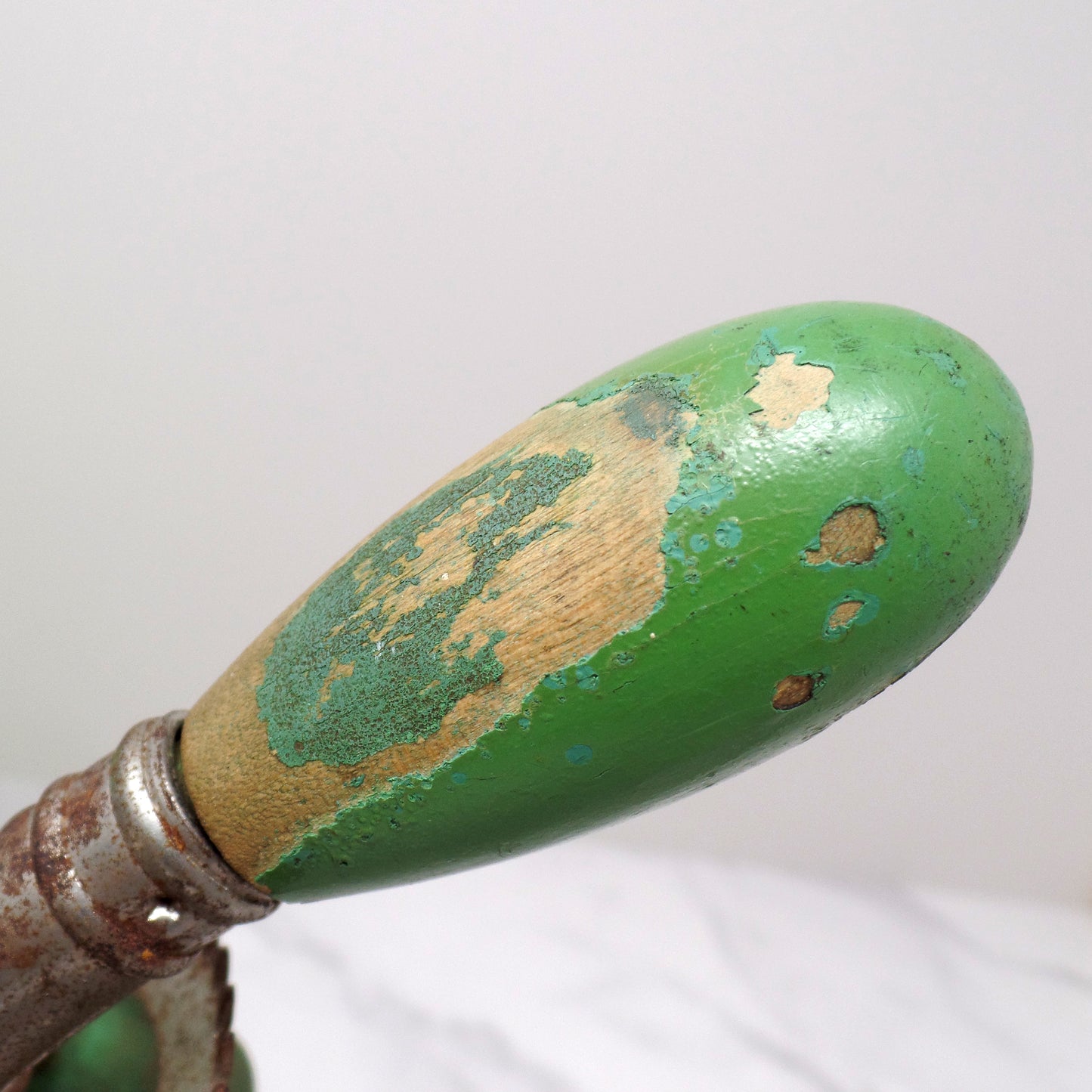 Vintage A & J Green Handled Egg Beater, 4 Cup Uranium Glass (1923)