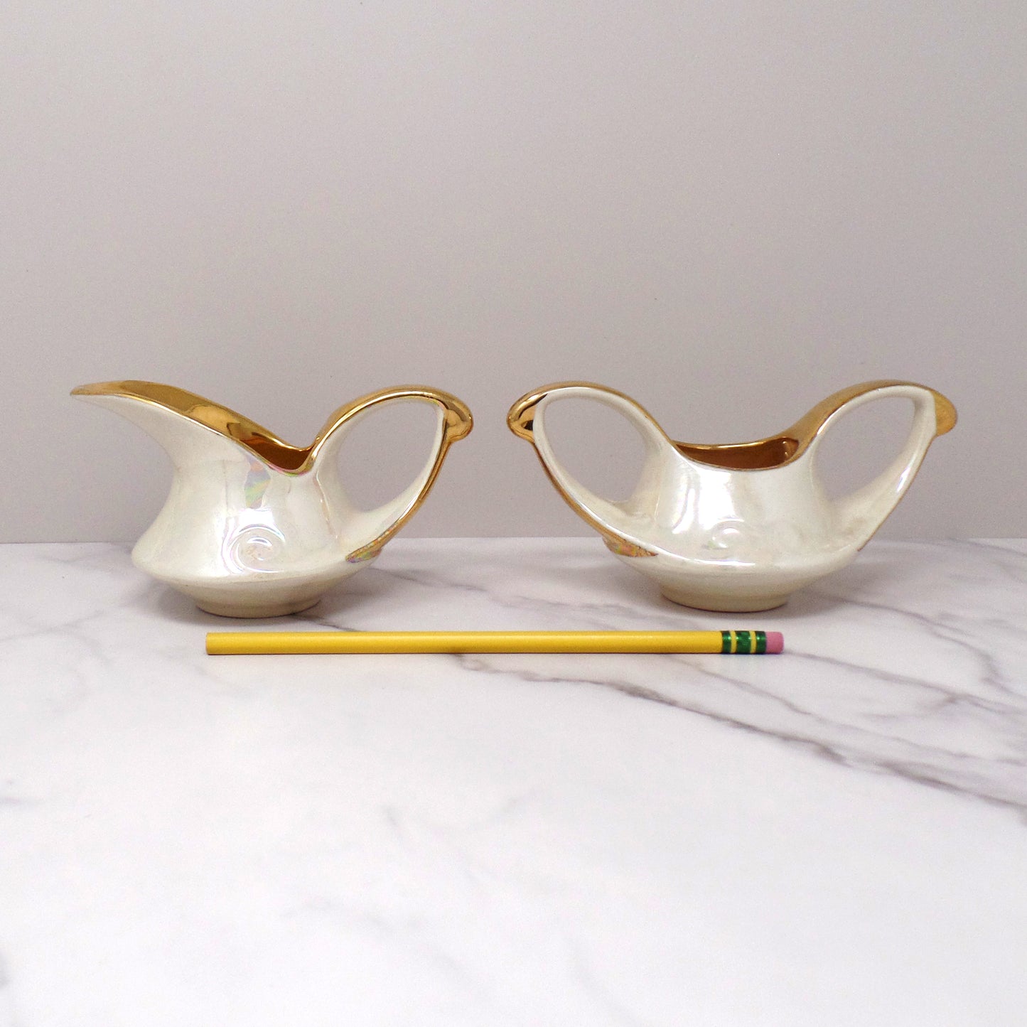 Vintage Pearl China Co. Iridescent Cream & 22KT Gold Cream & Sugar Set (1950s-1960s)