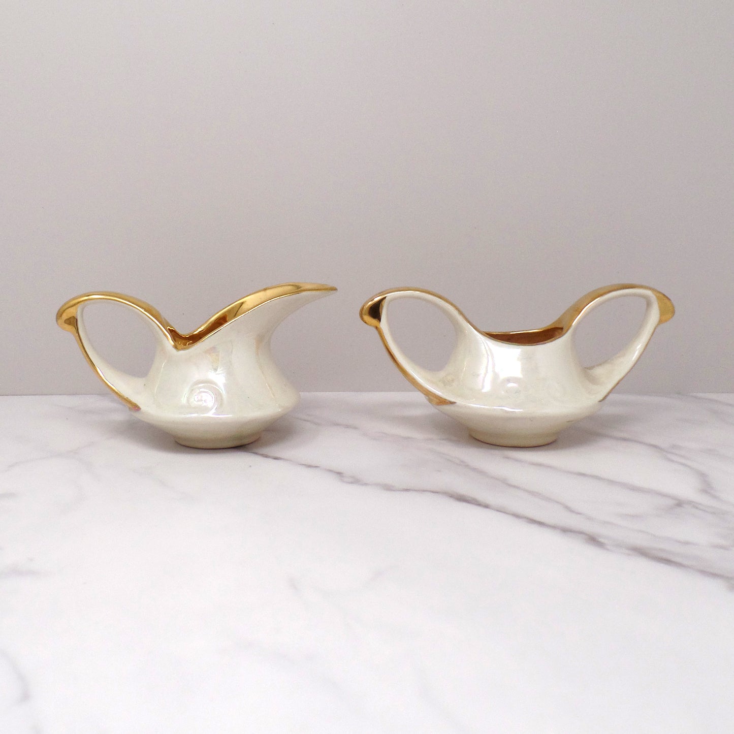 Vintage Pearl China Co. Iridescent Cream & 22KT Gold Cream & Sugar Set (1950s-1960s)