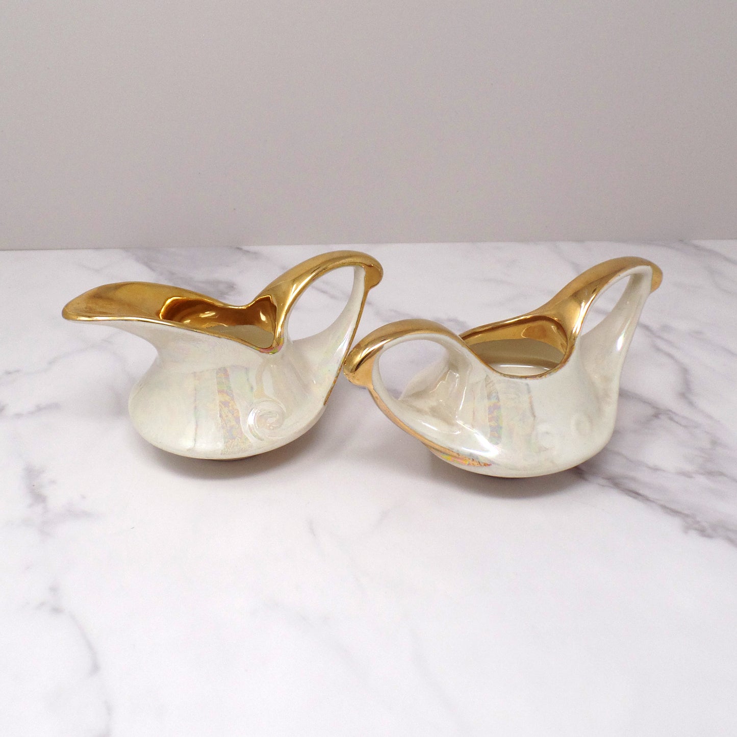 Vintage Pearl China Co. Iridescent Cream & 22KT Gold Cream & Sugar Set (1950s-1960s)