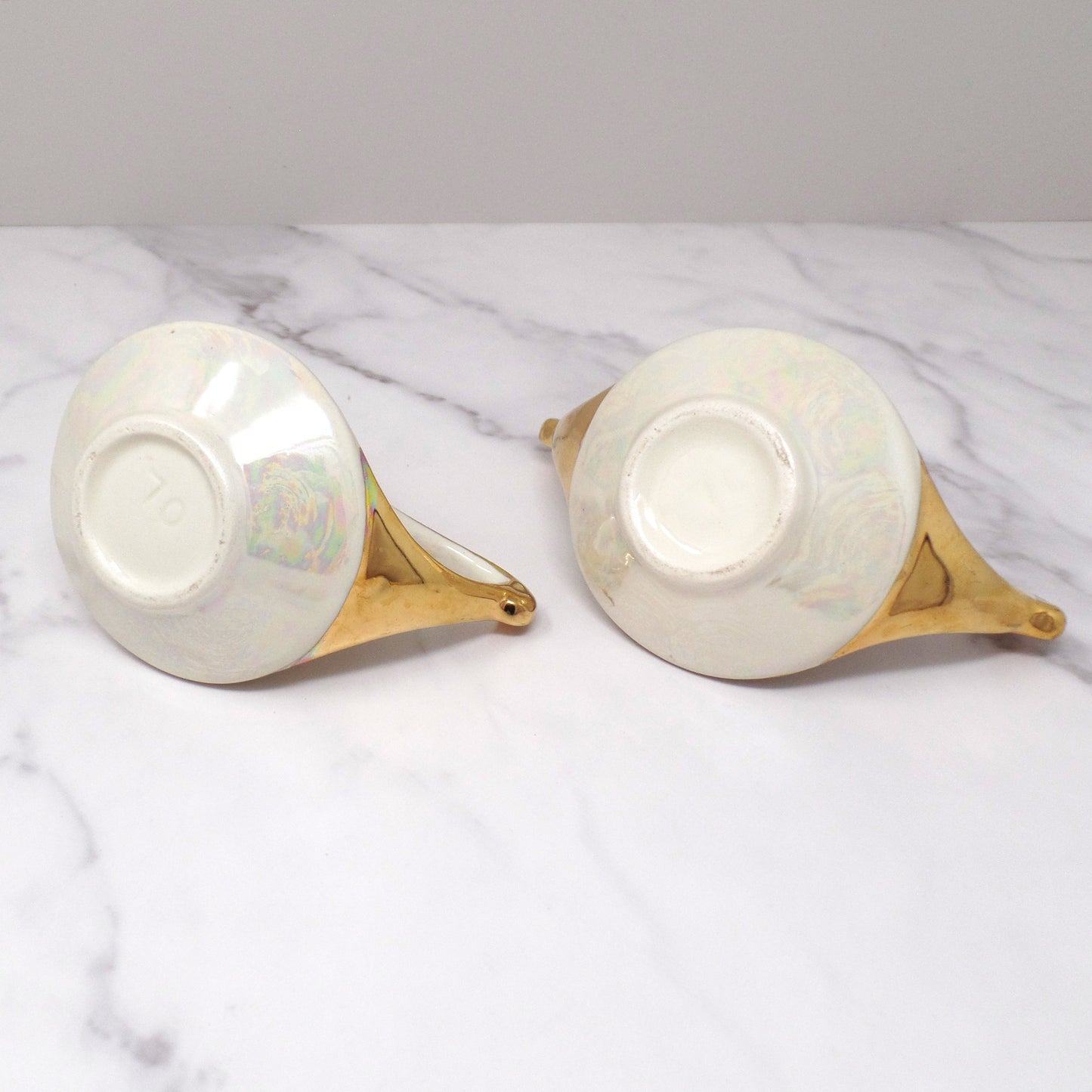 Vintage Pearl China Co. Iridescent Cream & 22KT Gold Cream & Sugar Set (1950s-1960s)