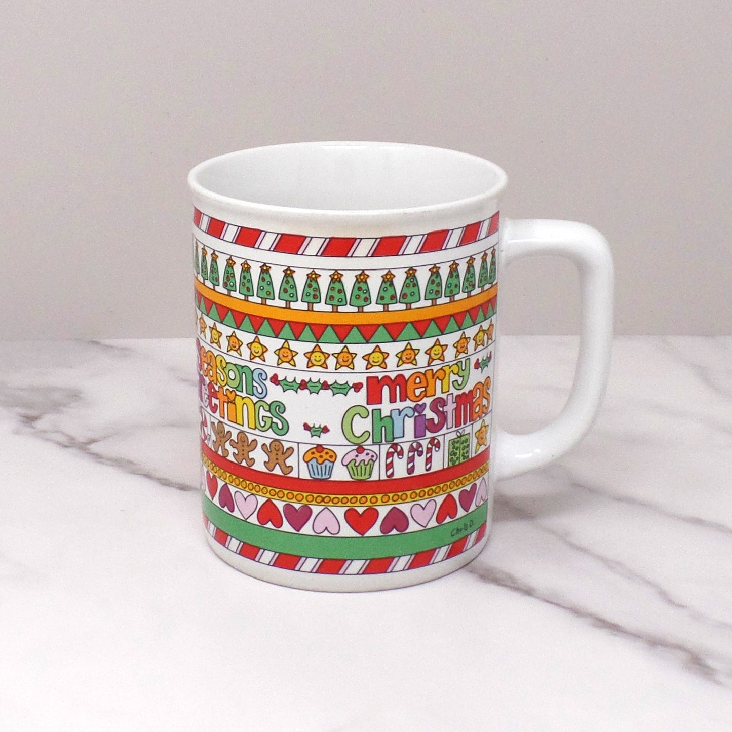 Vintage Ceramic Enesco Courtney Davis Love N’ Stuff Christmas Mug, 11 oz (1983)