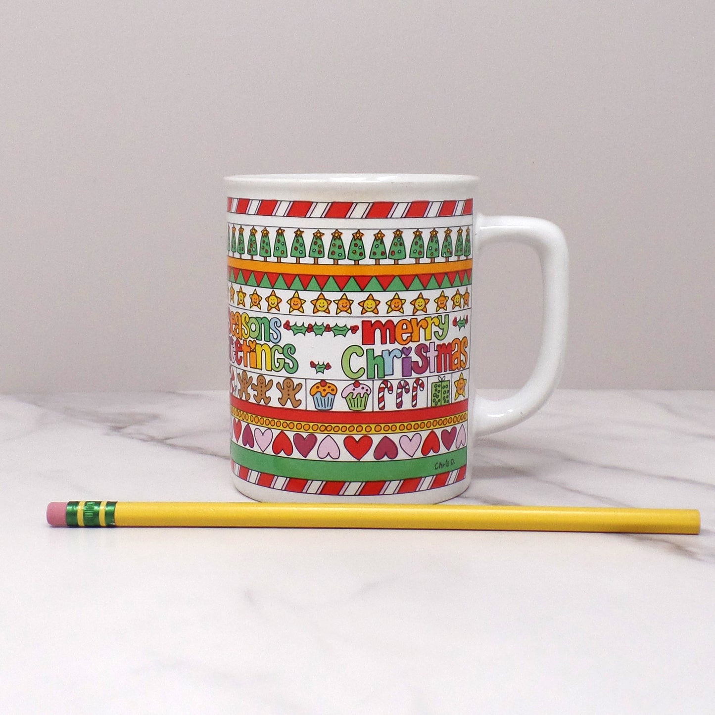 Vintage Ceramic Enesco Courtney Davis Love N’ Stuff Christmas Mug, 11 oz (1983)