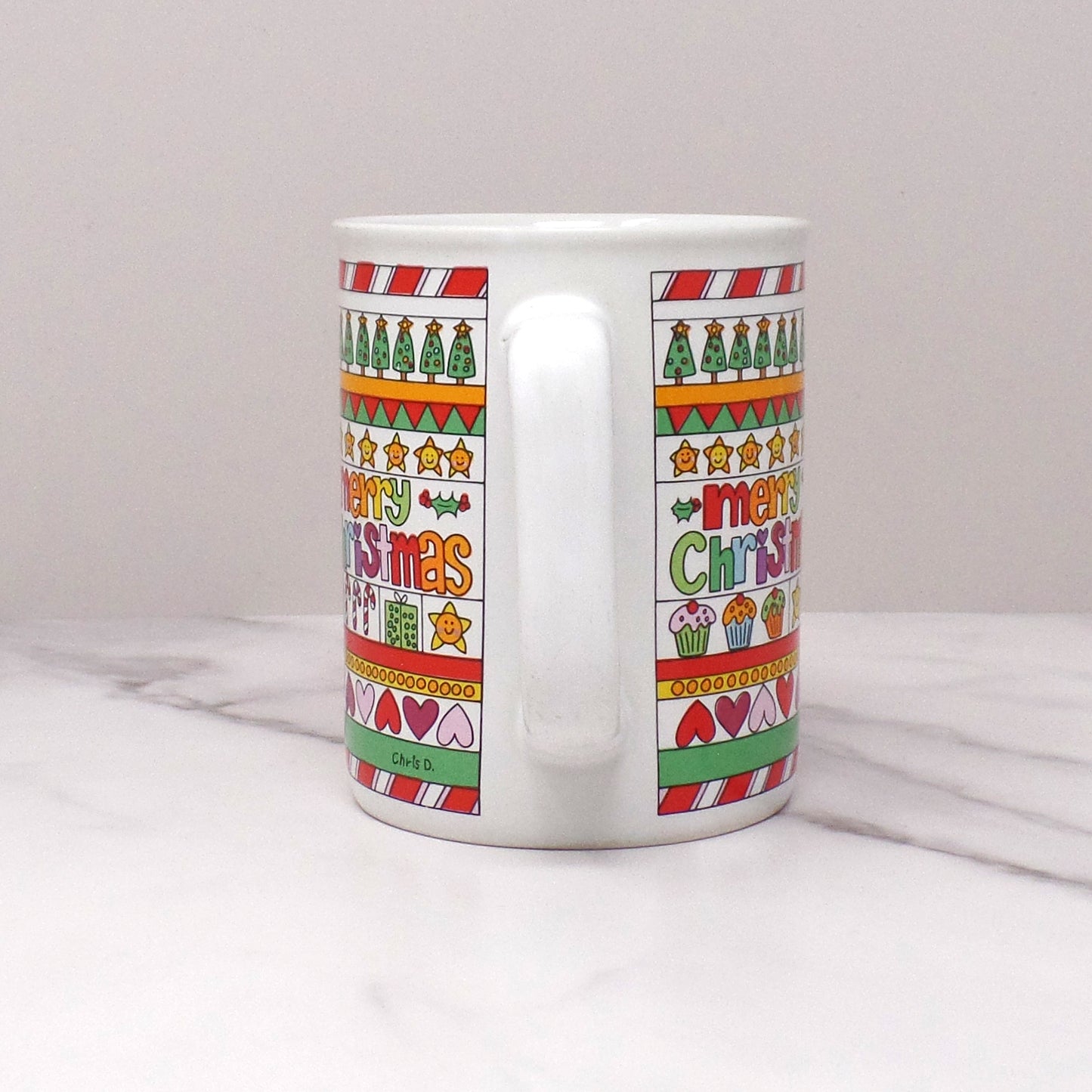 Vintage Ceramic Enesco Courtney Davis Love N’ Stuff Christmas Mug, 11 oz (1983)
