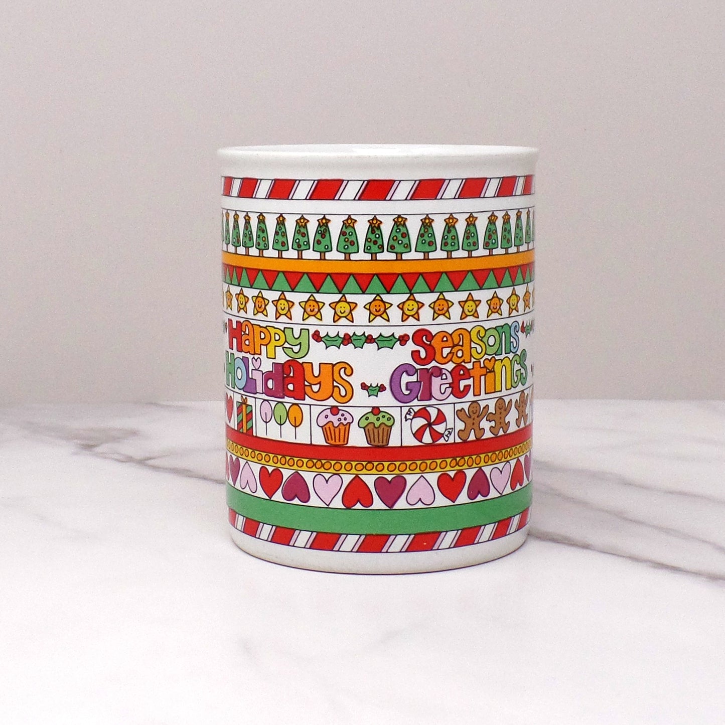 Vintage Ceramic Enesco Courtney Davis Love N’ Stuff Christmas Mug, 11 oz (1983)