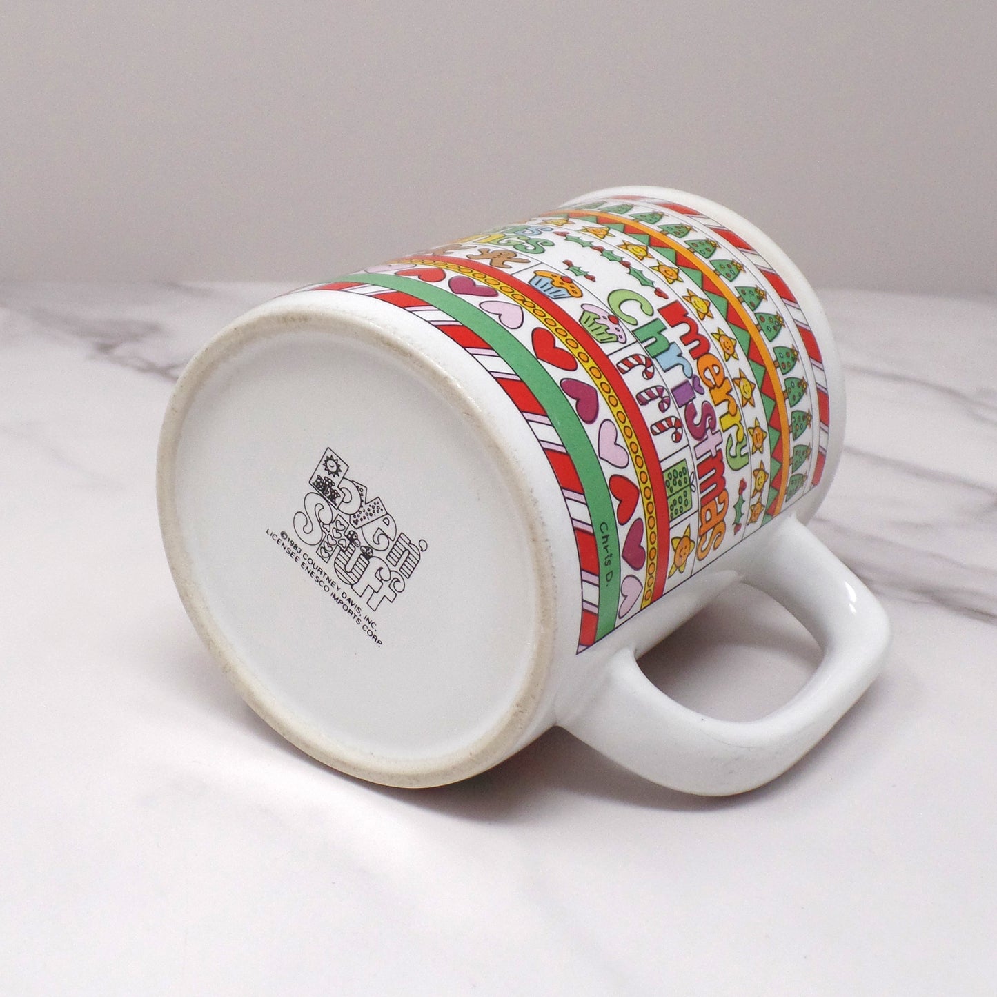 Vintage Ceramic Enesco Courtney Davis Love N’ Stuff Christmas Mug, 11 oz (1983)