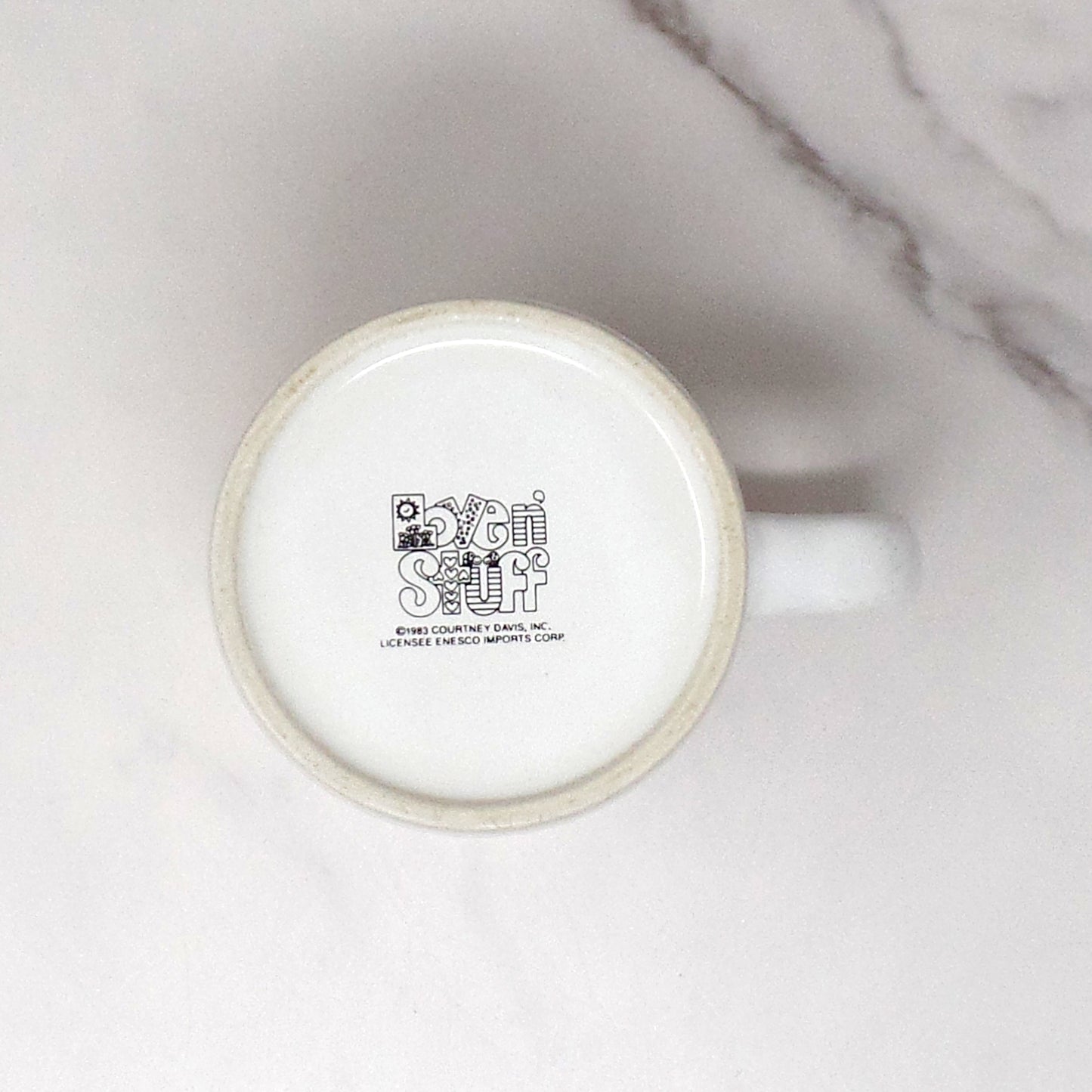Vintage Ceramic Enesco Courtney Davis Love N’ Stuff Christmas Mug, 11 oz (1983)