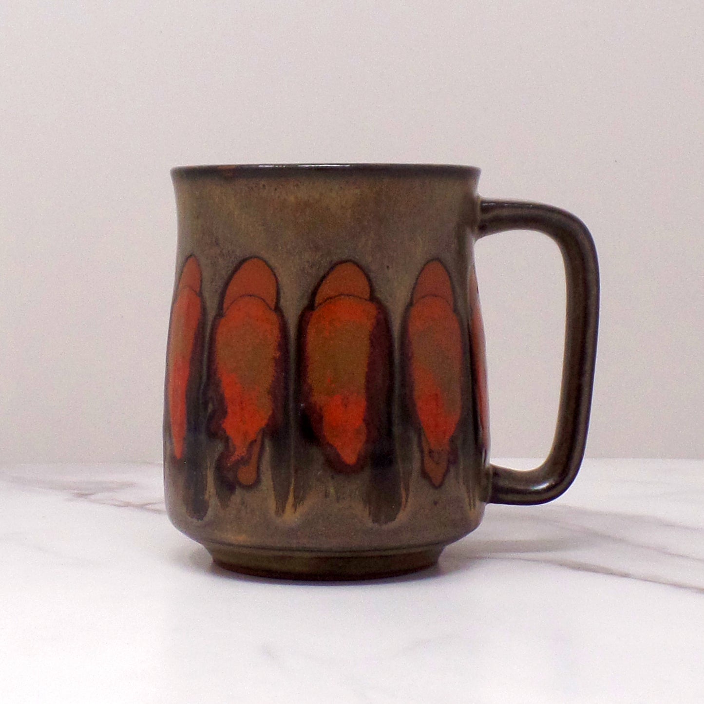 Vintage Ceramic Mug, Orange and Brown (1970s)