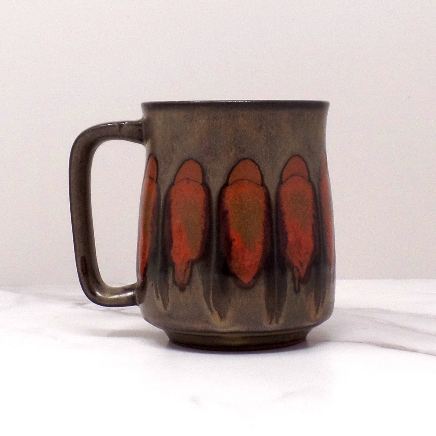 Vintage Ceramic Mug, Orange and Brown (1970s)