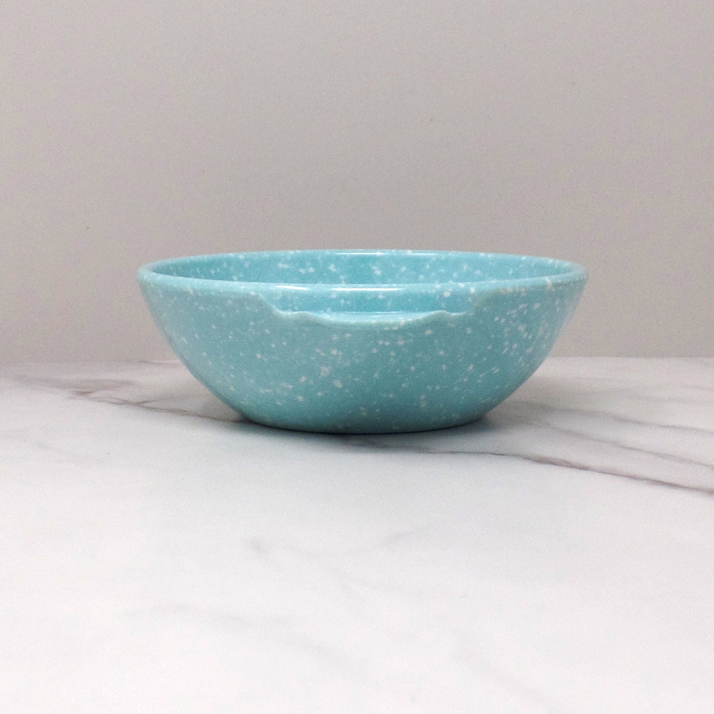 Vintage Joan Luntz Gaiety Melmac / Melamine 5-1/2” Handled Bowl, Speckled Turquoise - set of 4 (1950s)