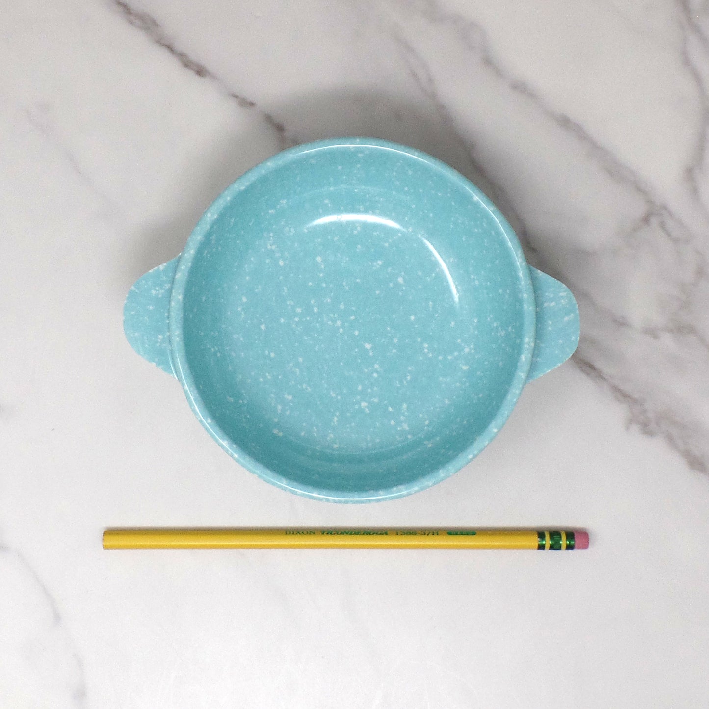 Vintage Joan Luntz Gaiety Melmac / Melamine 5-1/2” Handled Bowl, Speckled Turquoise - set of 4 (1950s)