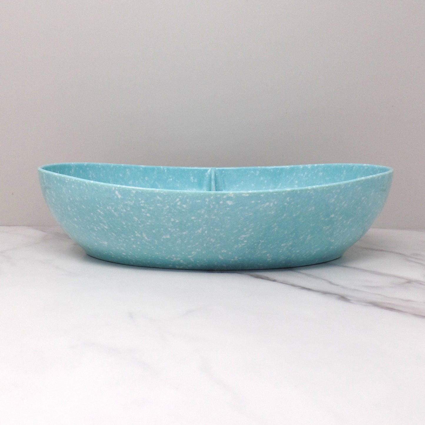 Vintage Joan Luntz Gaiety Melmac / Melamine Oval Divided Serving Bowl, Speckled Turquoise (1950s)