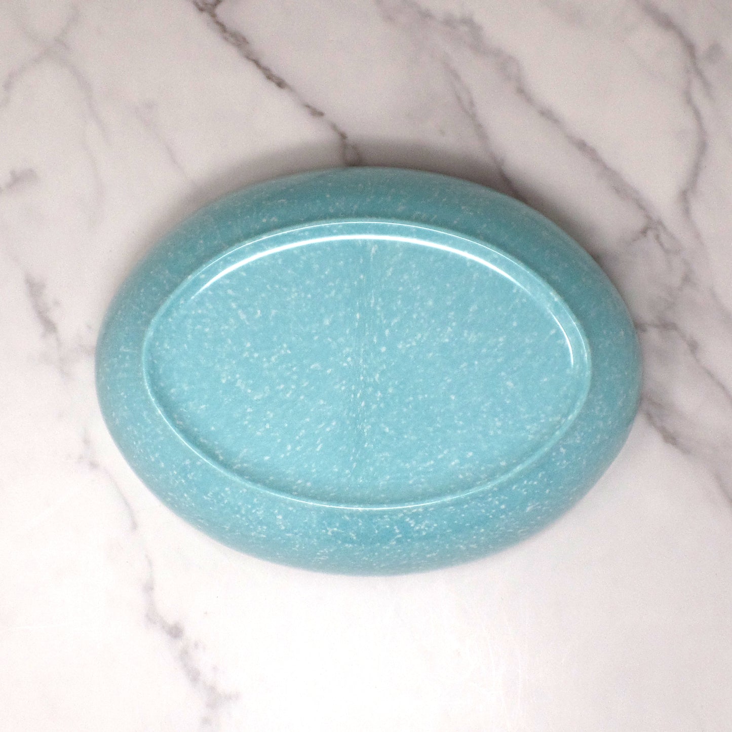 Vintage Joan Luntz Gaiety Melmac / Melamine Oval Divided Serving Bowl, Speckled Turquoise (1950s)