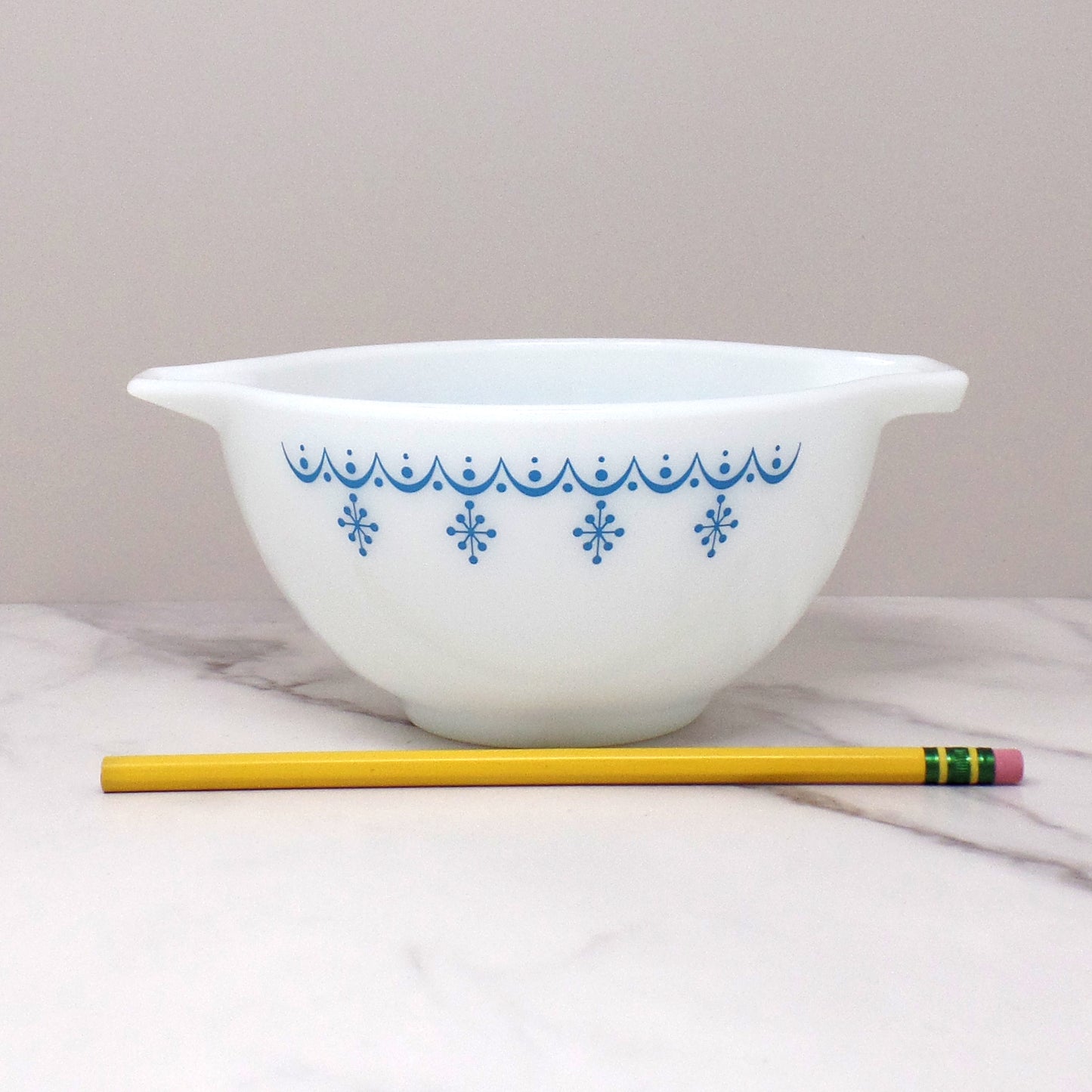 Vintage Pyrex Full Set of Four Cinderella Nesting Mixing Bowls, Snowflake Blue (441, 442, 443, 444) (1950s-1960s)