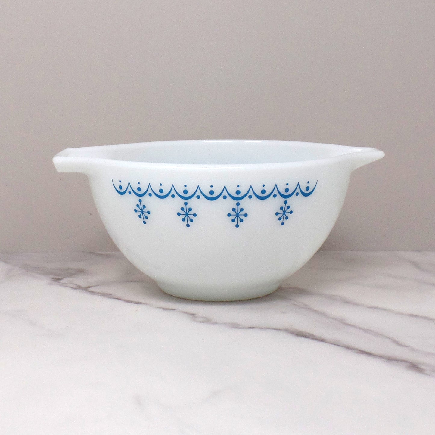 Vintage Pyrex Full Set of Four Cinderella Nesting Mixing Bowls, Snowflake Blue (441, 442, 443, 444) (1950s-1960s)