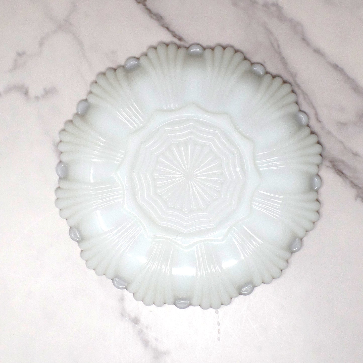 Vintage Anchor Hocking Gold-rimmed Milk Glass Deviled Egg Plate (1950s)