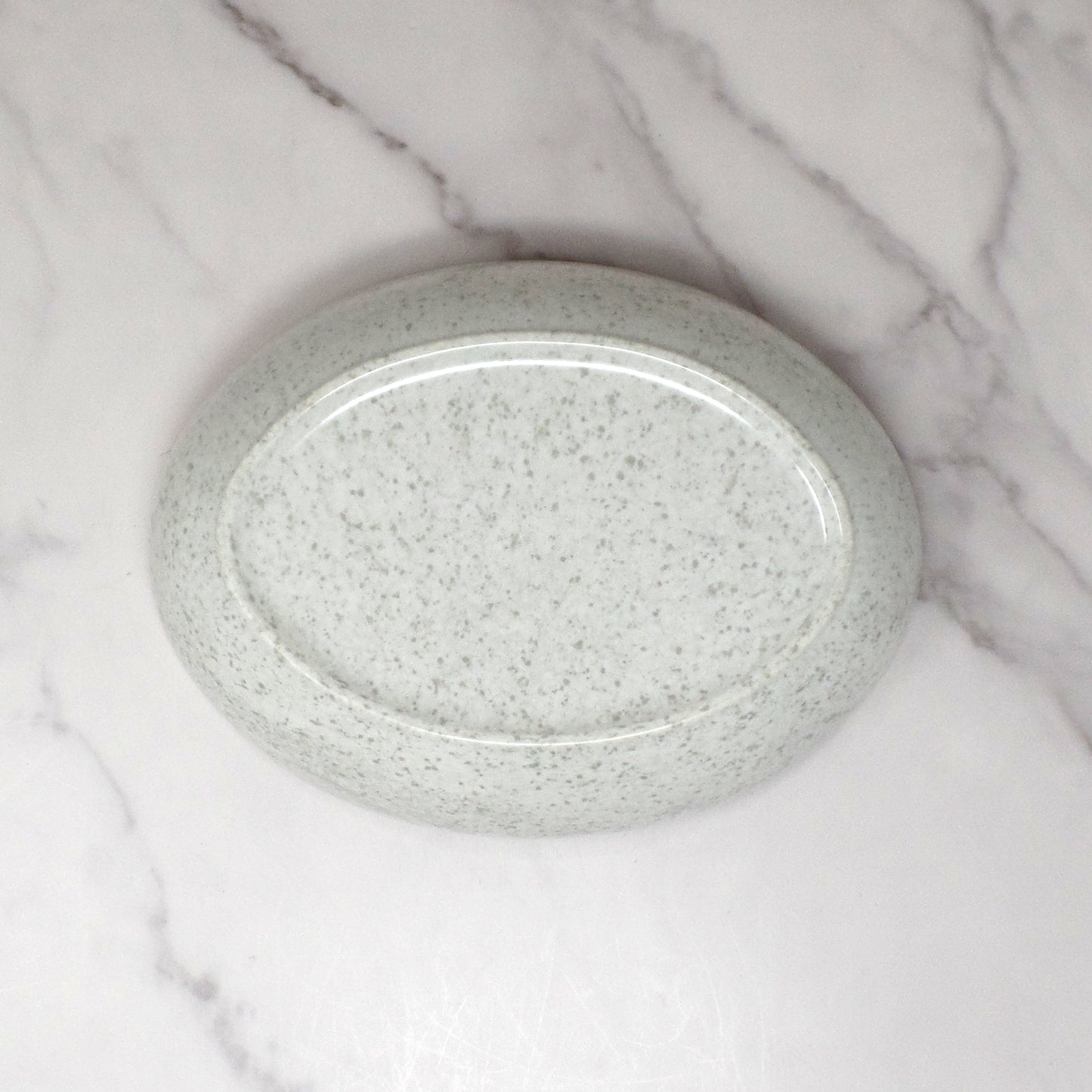 Vintage Joan Luntz Gaiety Melmac Oval Serving Bowl, Speckled White / Gray (1950s)
