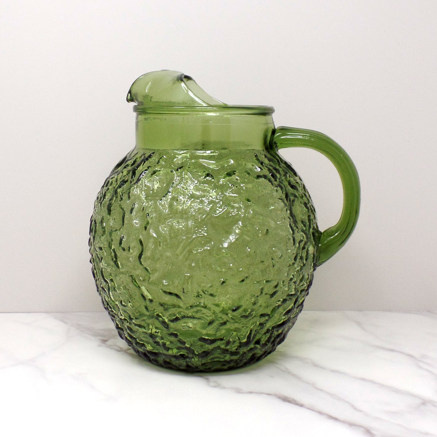 Vintage Anchor Hocking Lido Milano Glass Ball Pitcher, Avocado Green (1960s)
