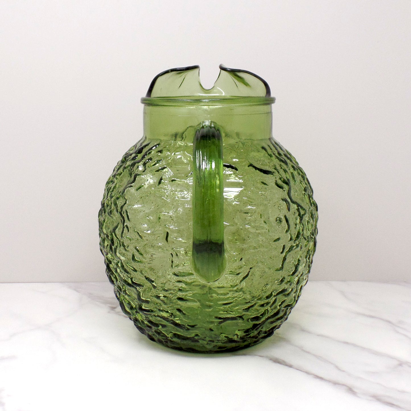 Vintage Anchor Hocking Lido Milano Glass Ball Pitcher, Avocado Green (1960s)