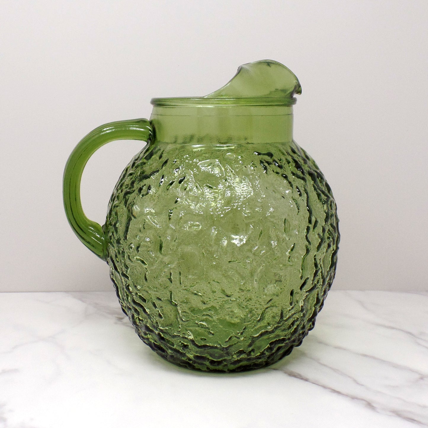 Vintage Anchor Hocking Lido Milano Glass Ball Pitcher, Avocado Green (1960s)