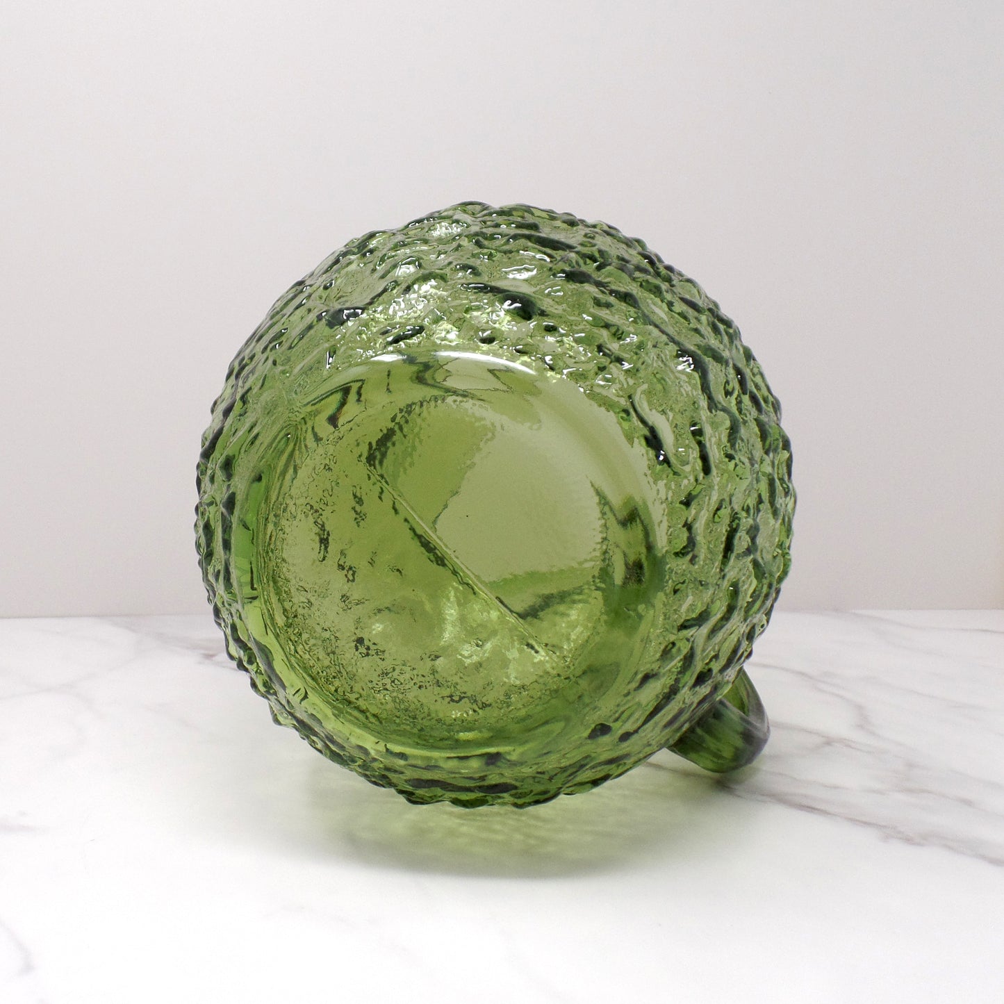 Vintage Anchor Hocking Lido Milano Glass Ball Pitcher, Avocado Green (1960s)