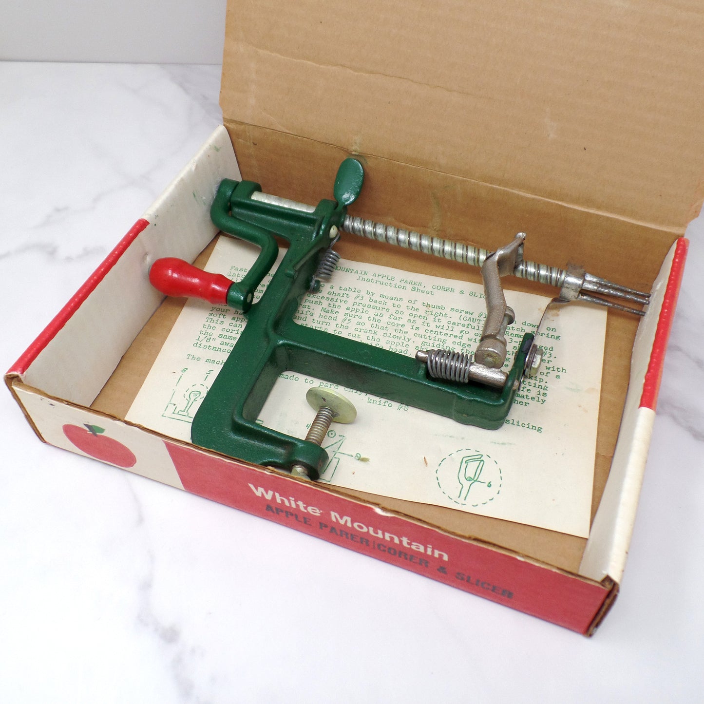 Vintage White Mountain Apple Parer Corer & Slicer in Original Box with Instructions (1950s)