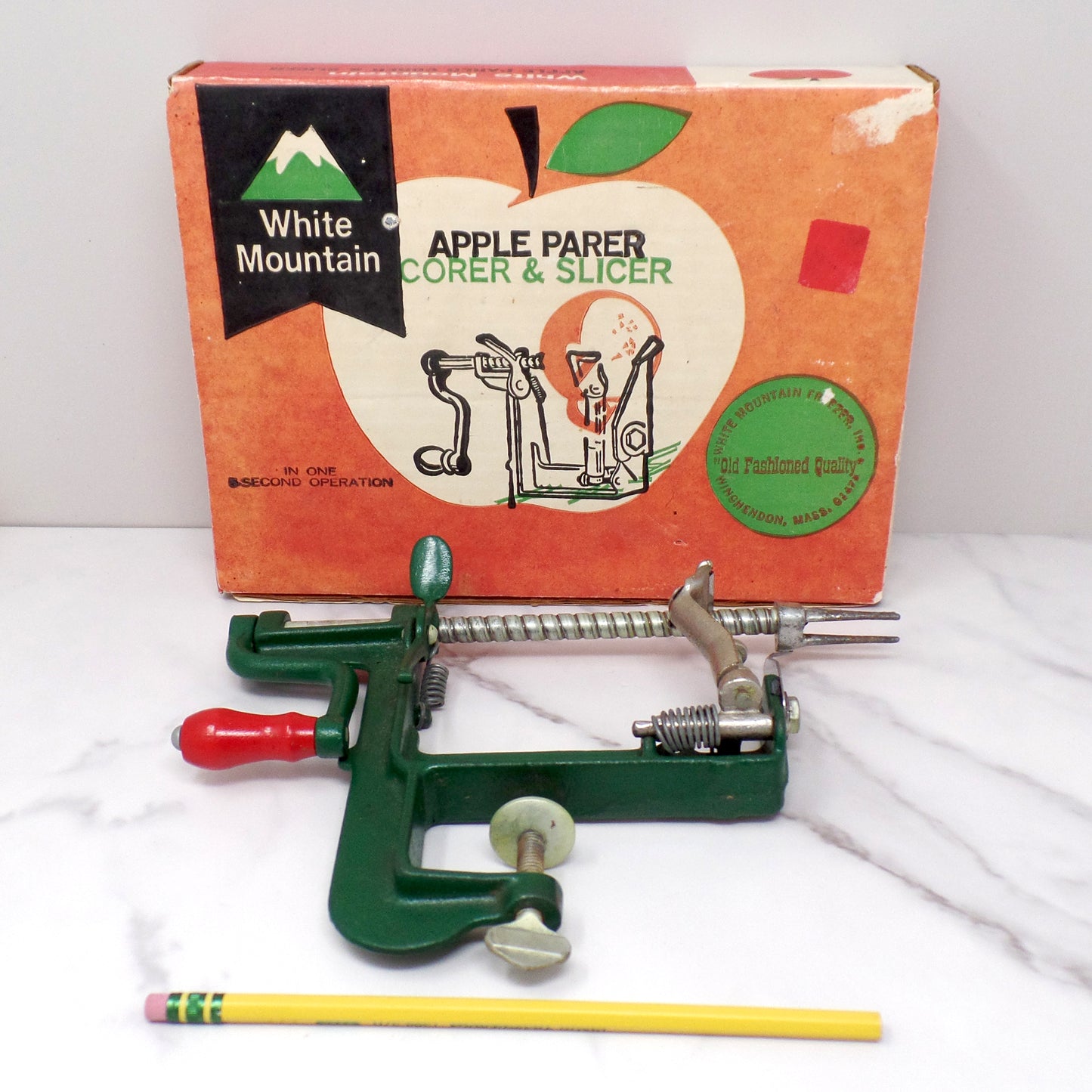 Vintage White Mountain Apple Parer Corer & Slicer in Original Box with Instructions (1950s)