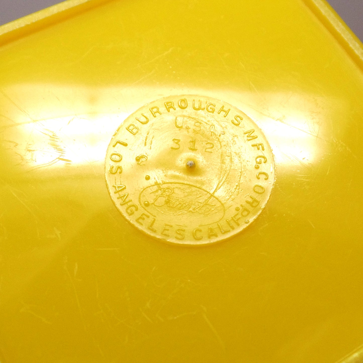 Vintage Burroughs Burrite Yellow Plastic Canister (312) with Floral Pattern (1950s)