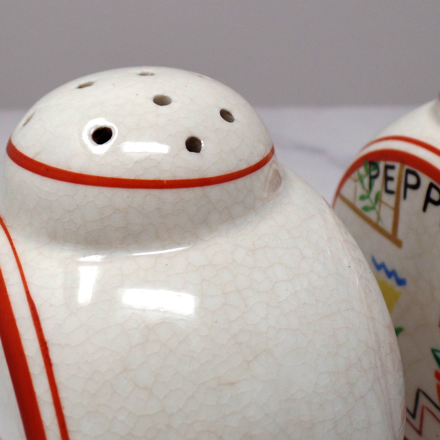 Vintage Japanese Ceramic Salt and Pepper Shakers, Flowers on Steps (1940s)