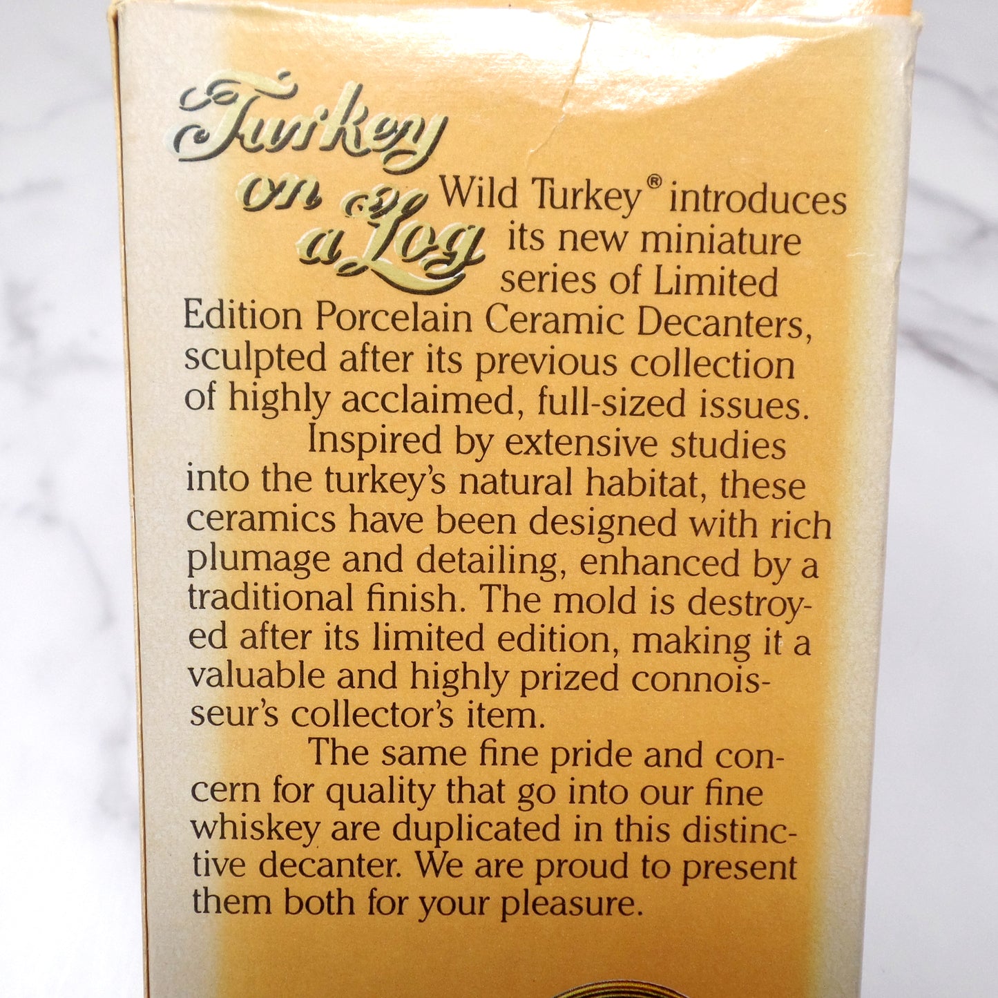 Vintage Ceramic Wild Turkey Mini Decanter in Original Box, Turkey on a Log (1972)