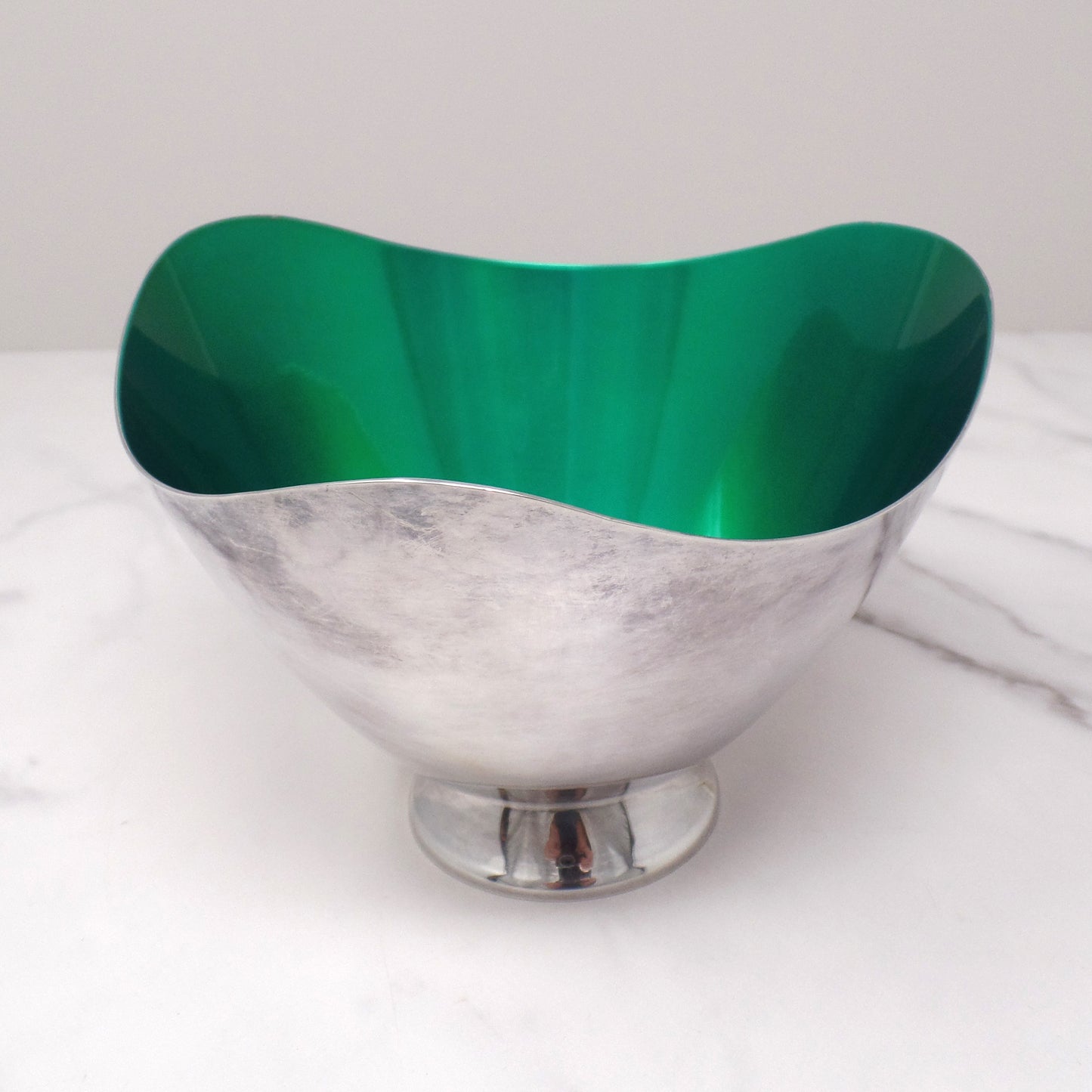 Vintage Carl Christiansen Green Enamel Silverplate Wave Bowl (1960s)